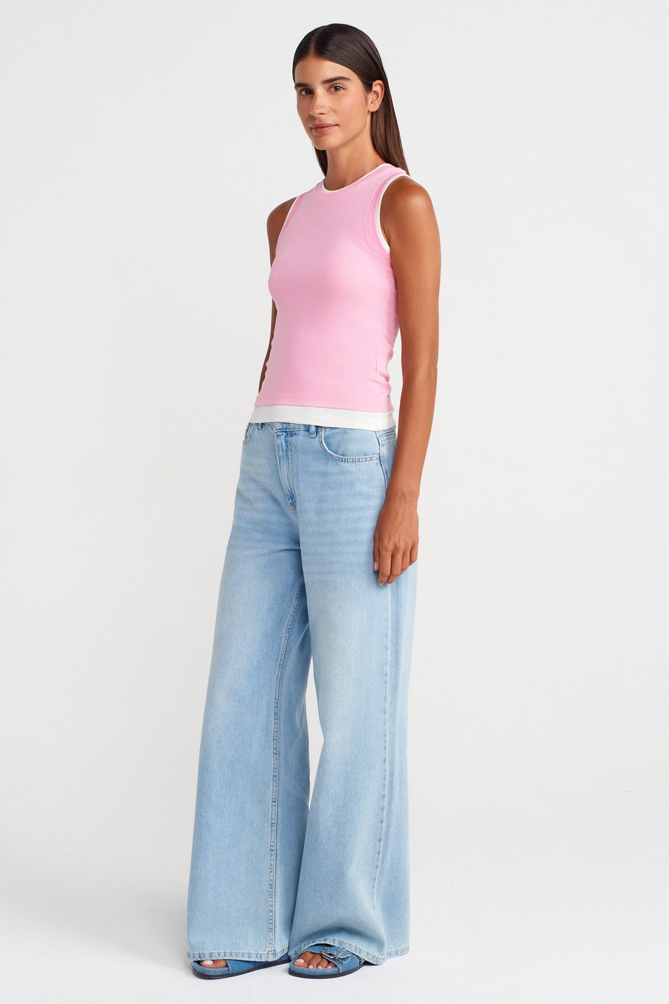 Wholesale Women's Pink Double-Look Tank Top 0431-21086