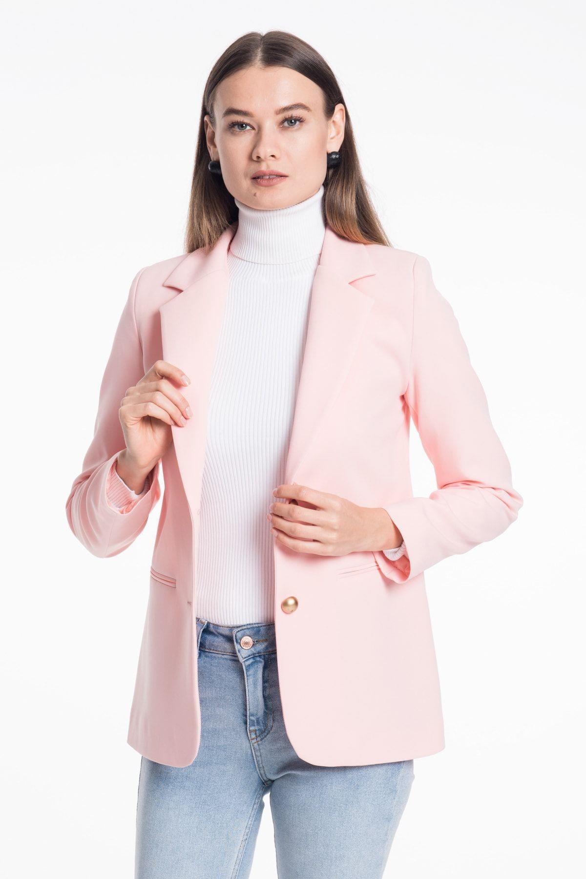 Wholesale Women's Pink Gold Button Jacket
