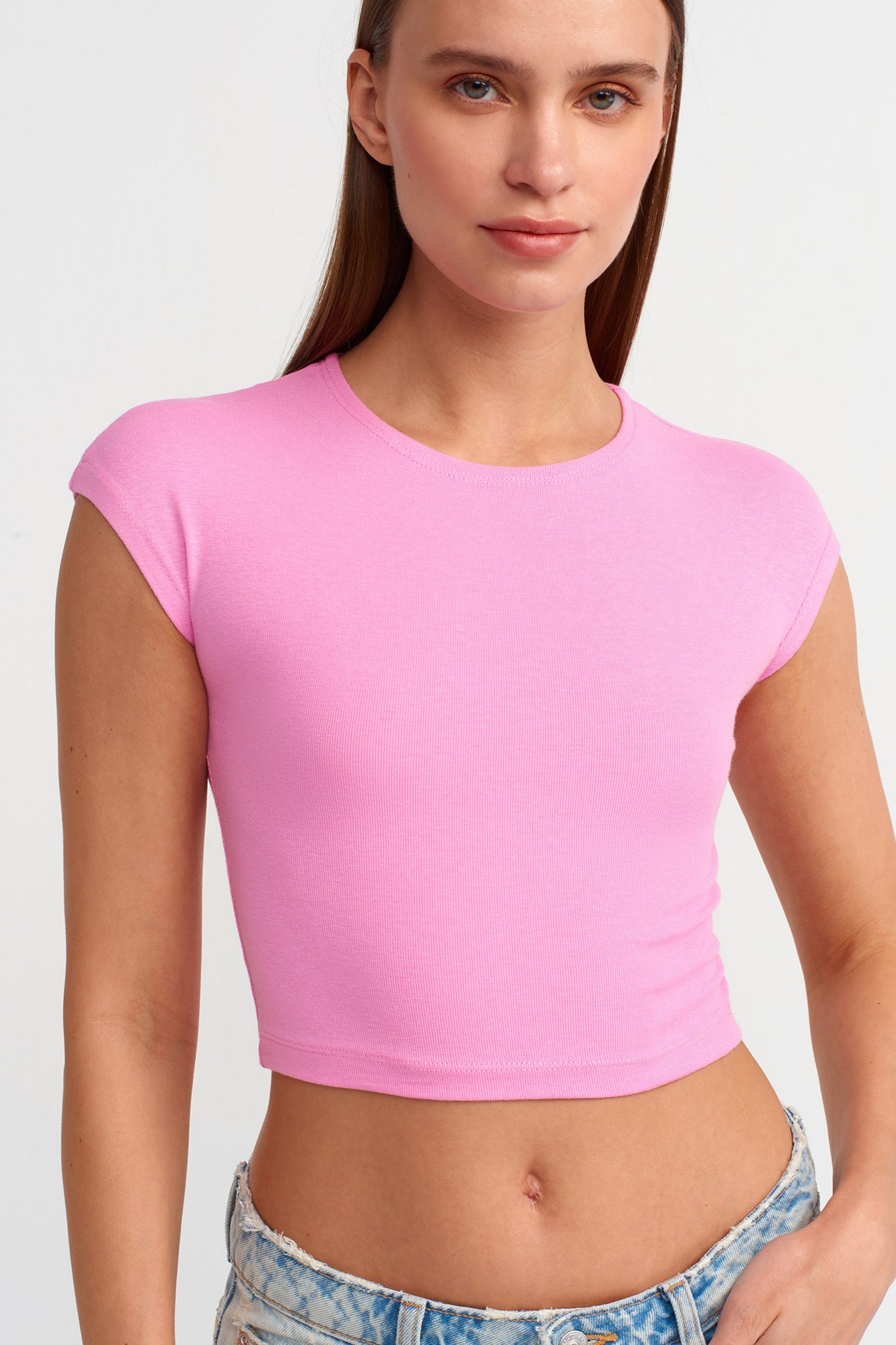 Wholesale Women's Pink Modal-Cotton Cropped T-Shirt 0431-30528