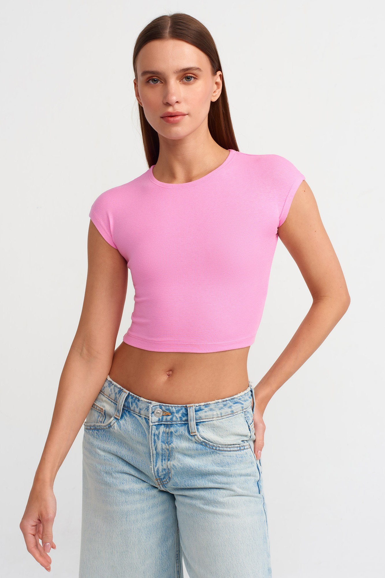 Wholesale Women's Pink Modal-Cotton Cropped T-Shirt 0431-30528