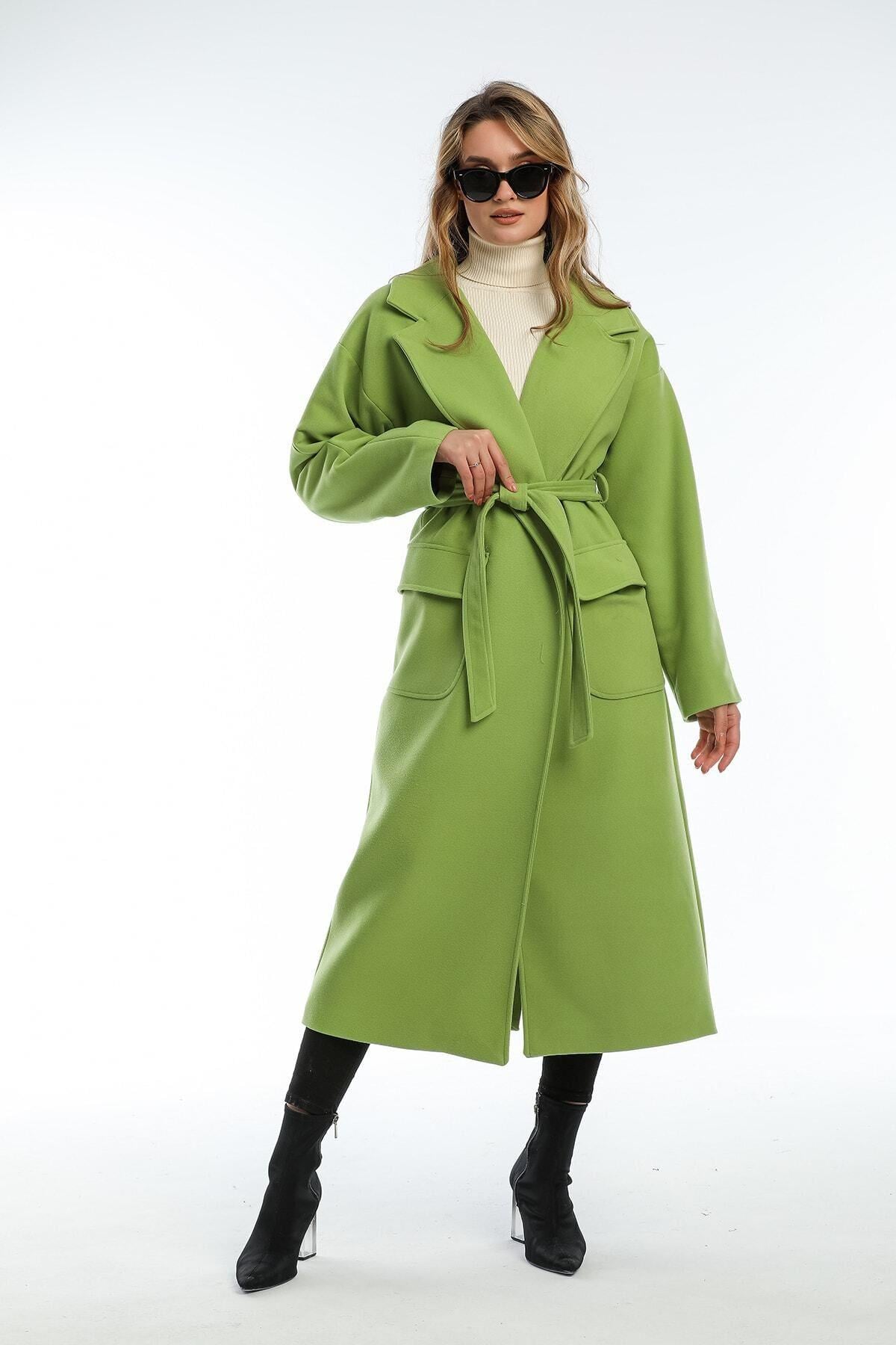 Wholesale Women's Pistachio Green Long Notched Collar Coat