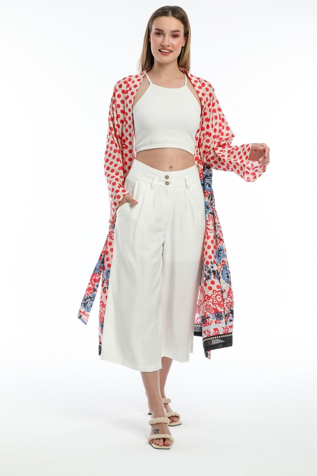 Wholesale Women's Pomegranate Flower Polka Dot Summer Kimono