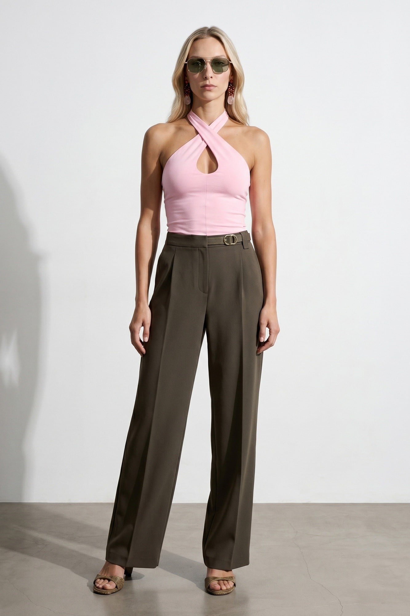Wholesale Women's Powder Pink Cross-Front Halter Top 0431-21267