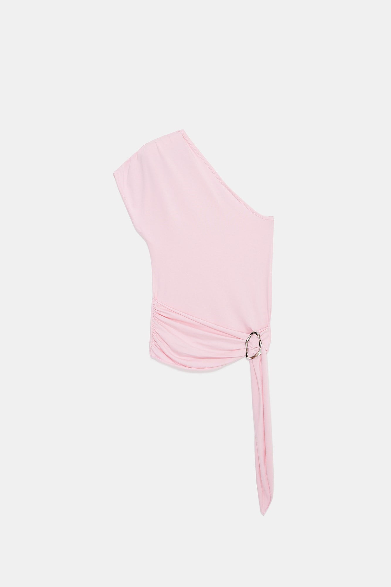 Wholesale Women's Powder Pink One-Shoulder Buckle-Detailed Draped Top 0431-32877