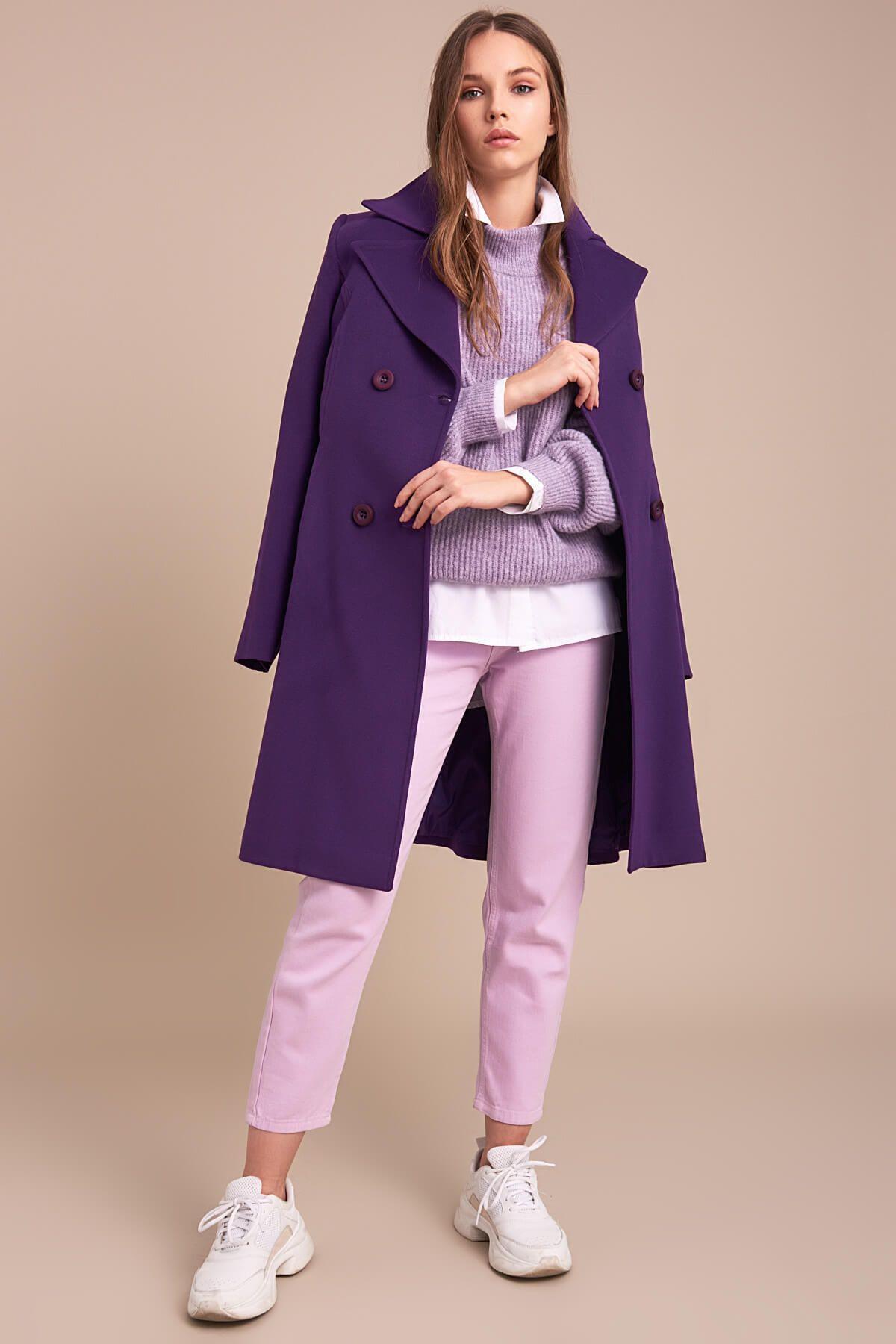 Wholesale Women's Purple Buttoned Flared Coat