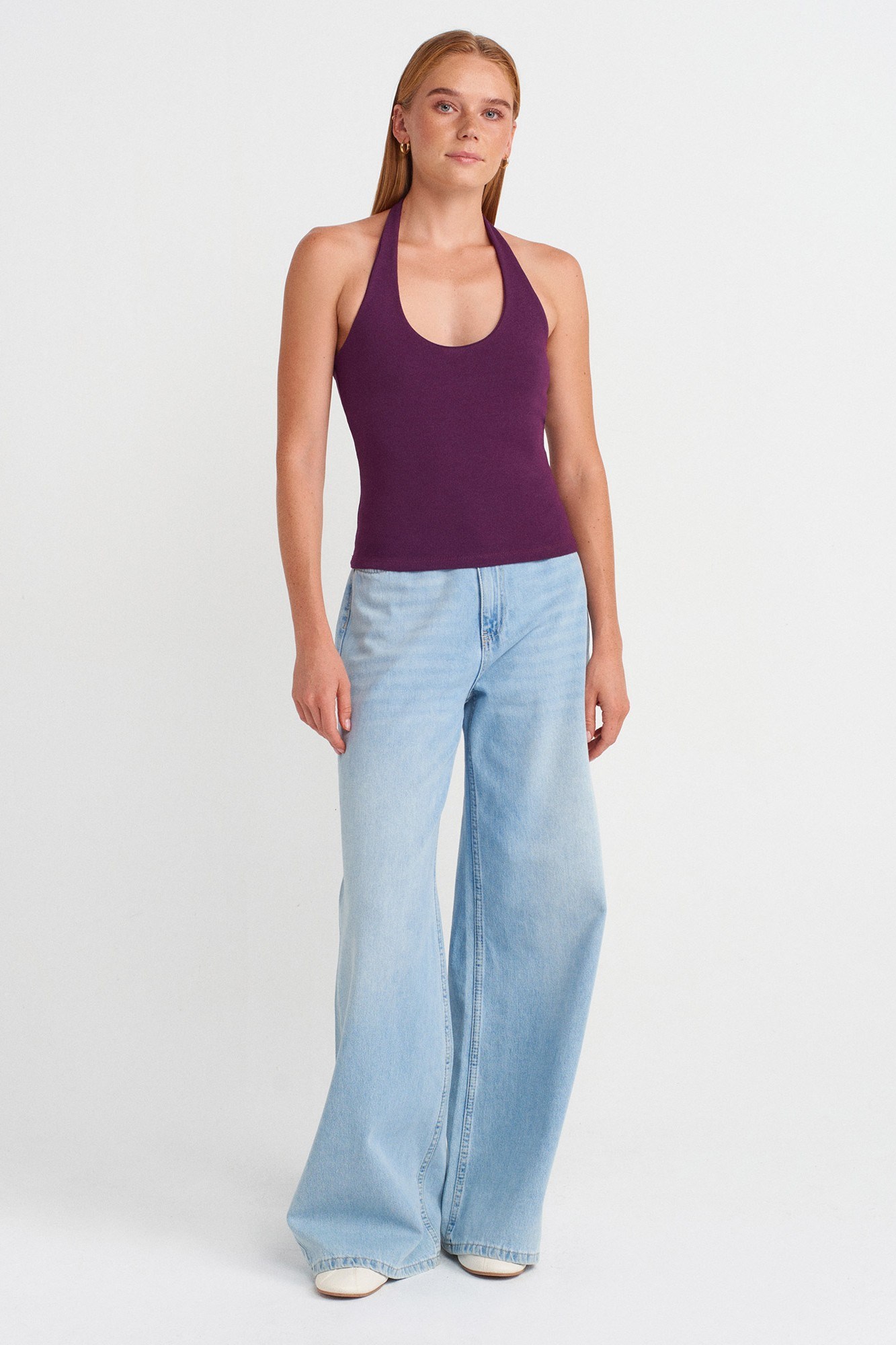 Wholesale Women's Purple Cotton Halter Top 0431-21052
