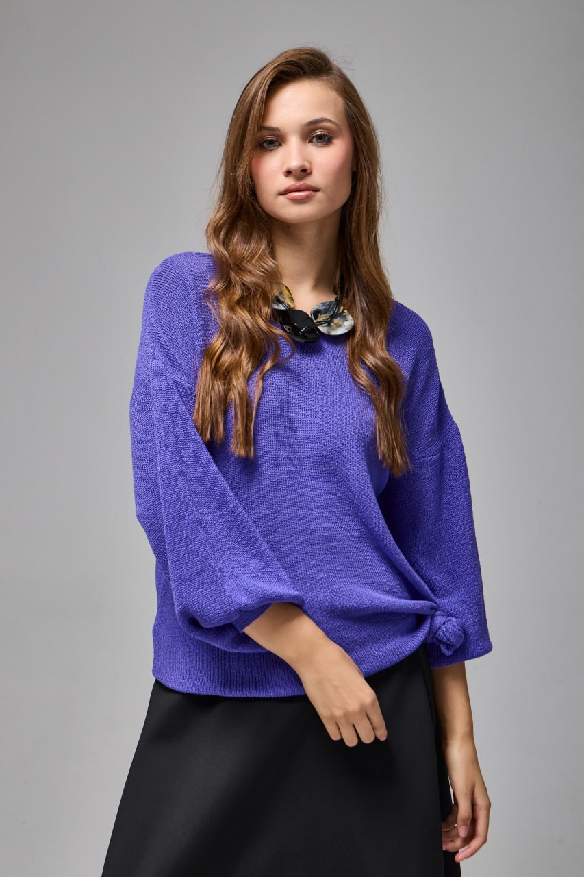 Wholesale Women's Purple Relaxed-Fit Mercerized Knit Sweater with Front and Back V-Neck 0037-3276