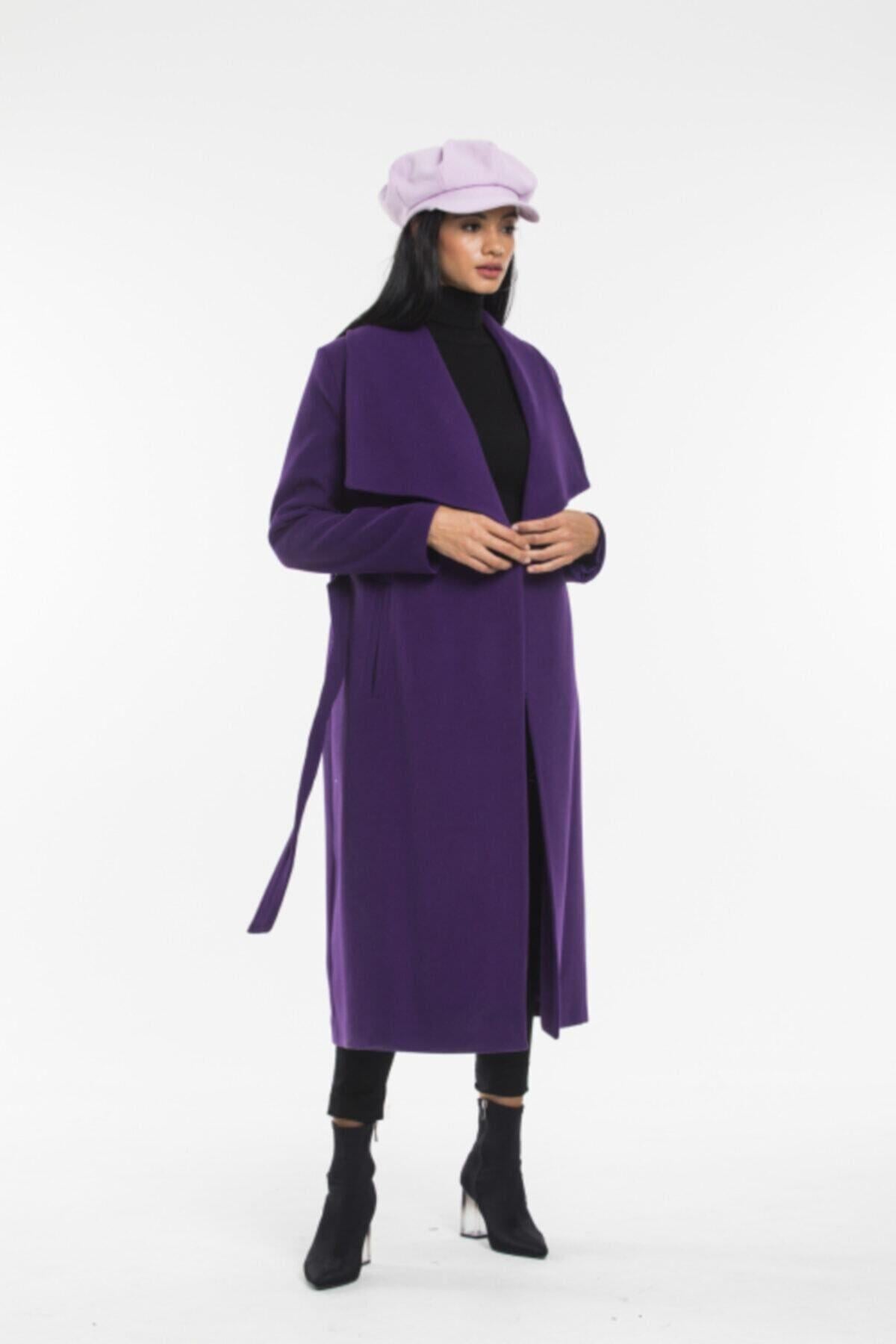 Wholesale Women's Purple Shawl Long Coat