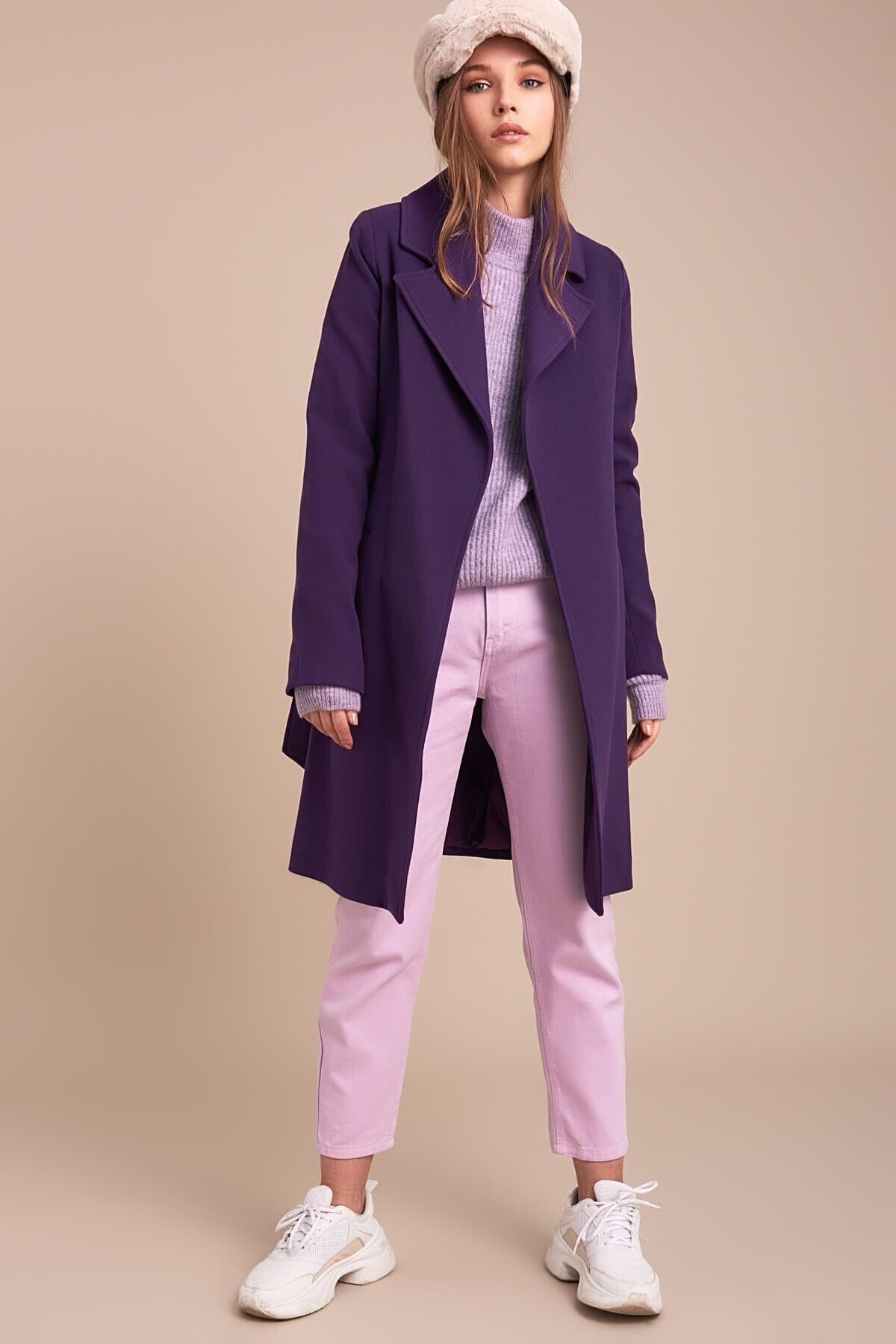 Wholesale Women's Purple Short Tie Coat