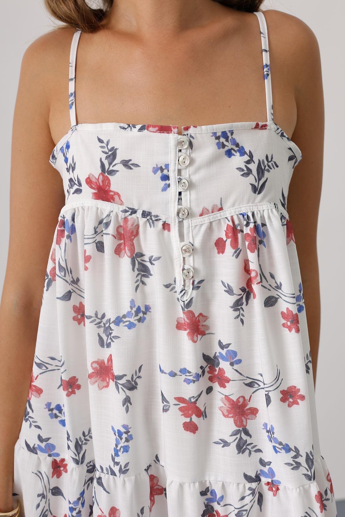 Wholesale Women's Red Floral Empire-Waist Tiered Maxi Sundress 0061-35505