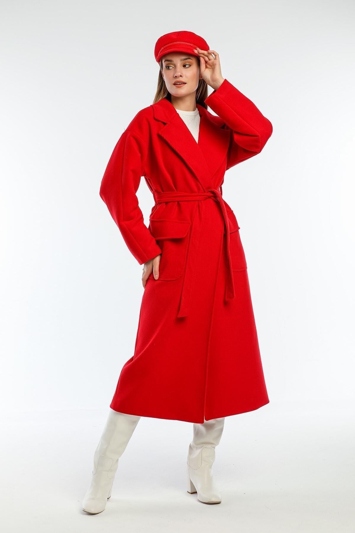 Wholesale Women's Red Long Notched Collar Coat