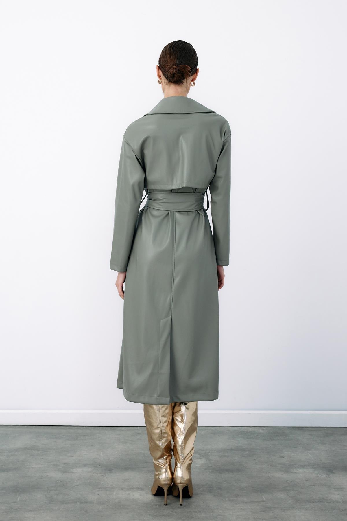 Wholesale Women's Sage Leather Trench Coat 0033-665-6517