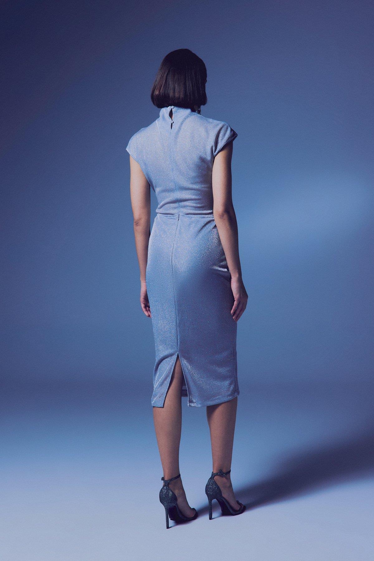 Wholesale Women's Silver Lurex Midi Pencil Skirt 0033-1657-4529