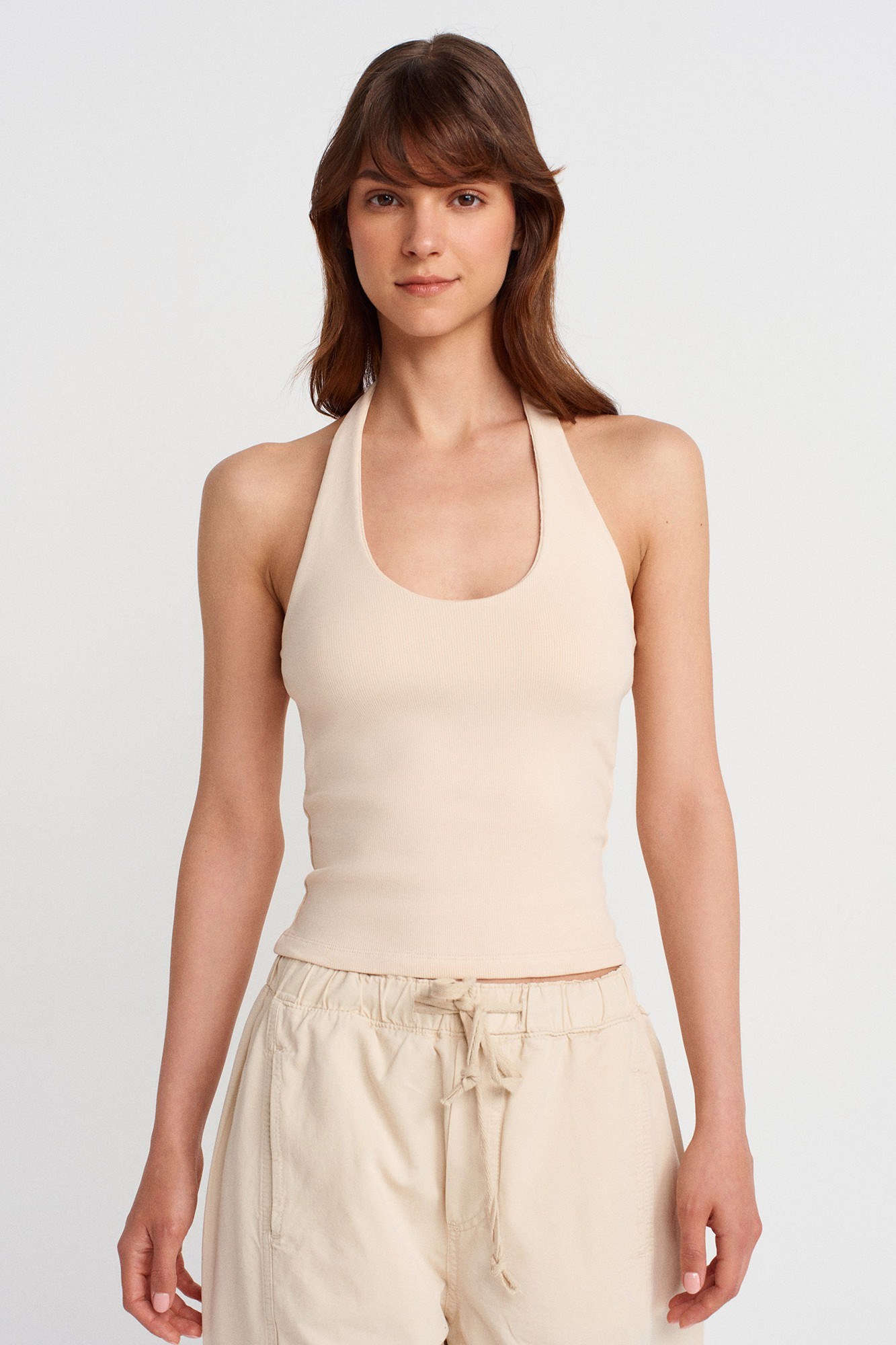 Wholesale Women's Stone Beige Cotton Halter Top 0431-21052
