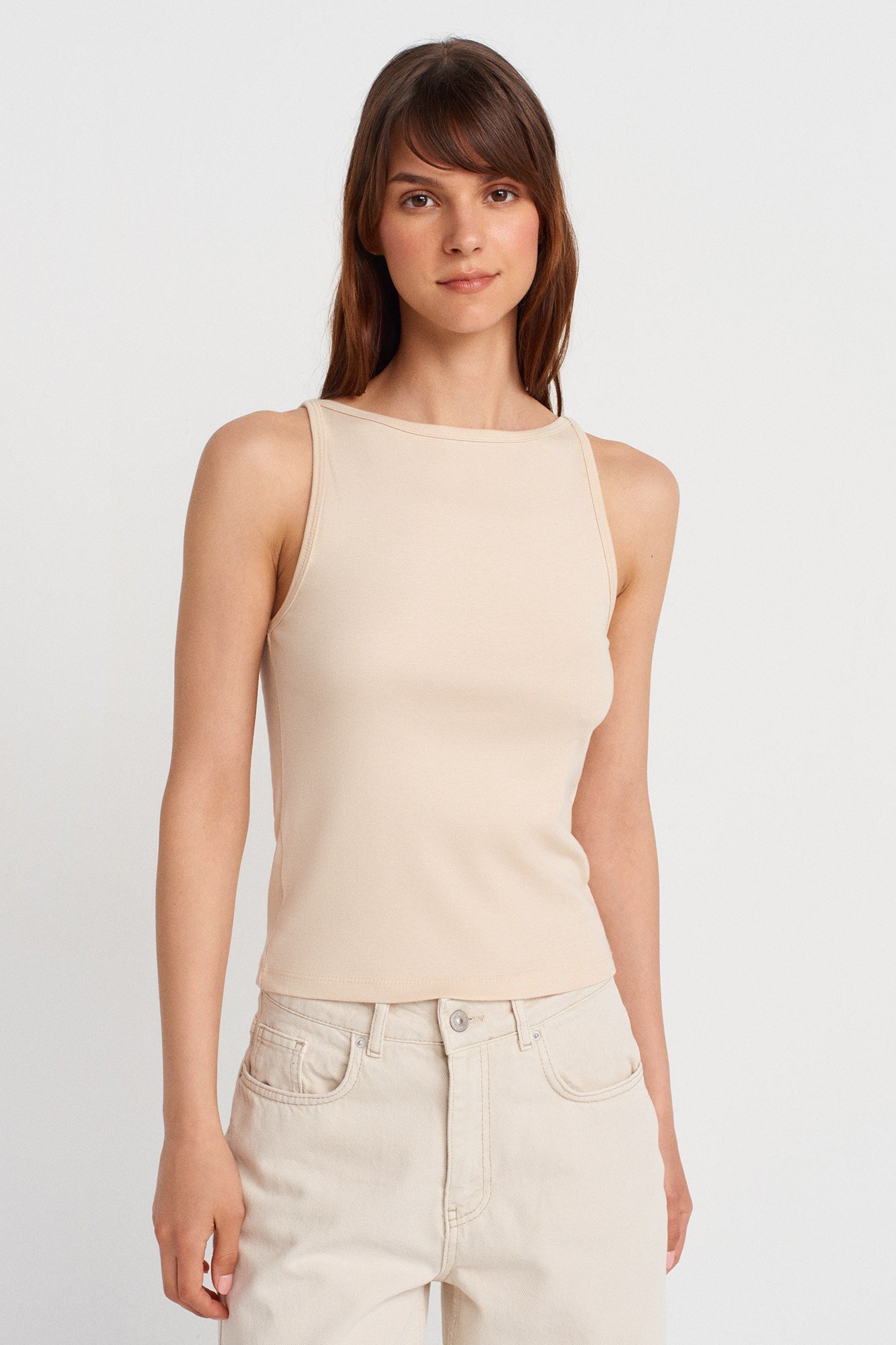 Wholesale Women's Stone Beige Cotton-Modal Sleeveless Top 0431-21048