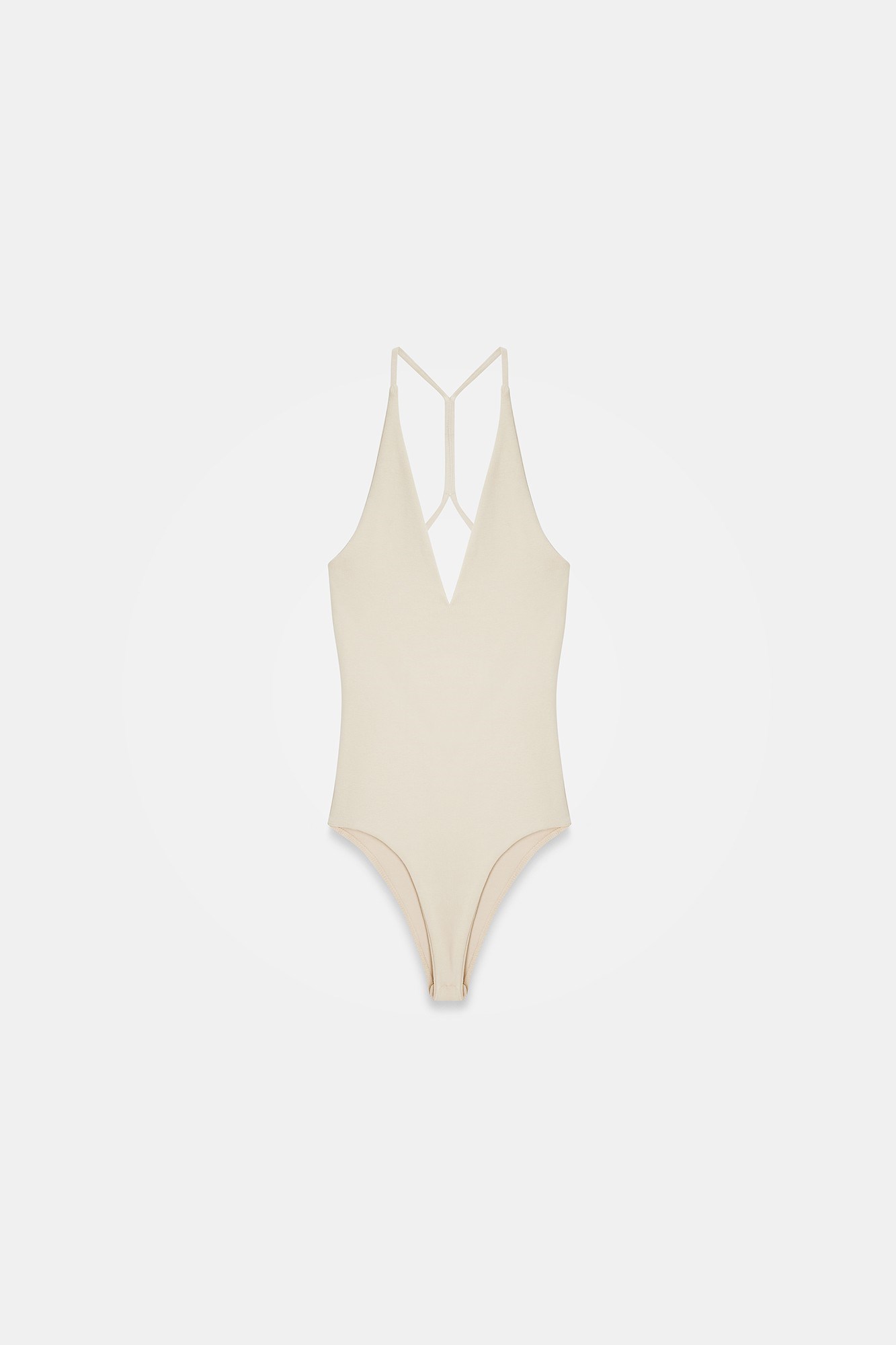 Wholesale Women's Stone Beige Cross-Back Cotton Bodysuit 0431-21175