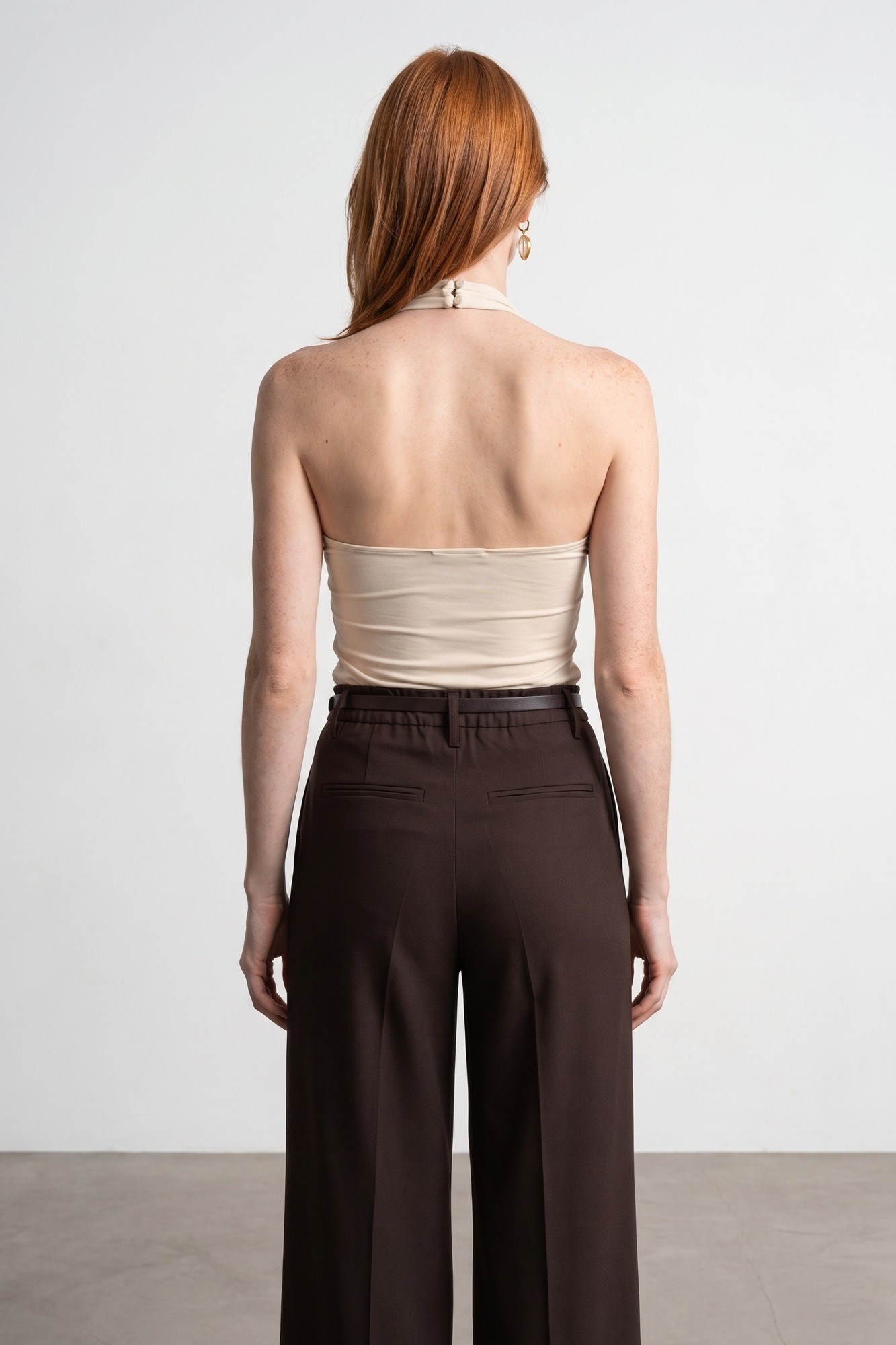 Wholesale Women's Stone Beige Cross-Front Halter Top 0431-21267