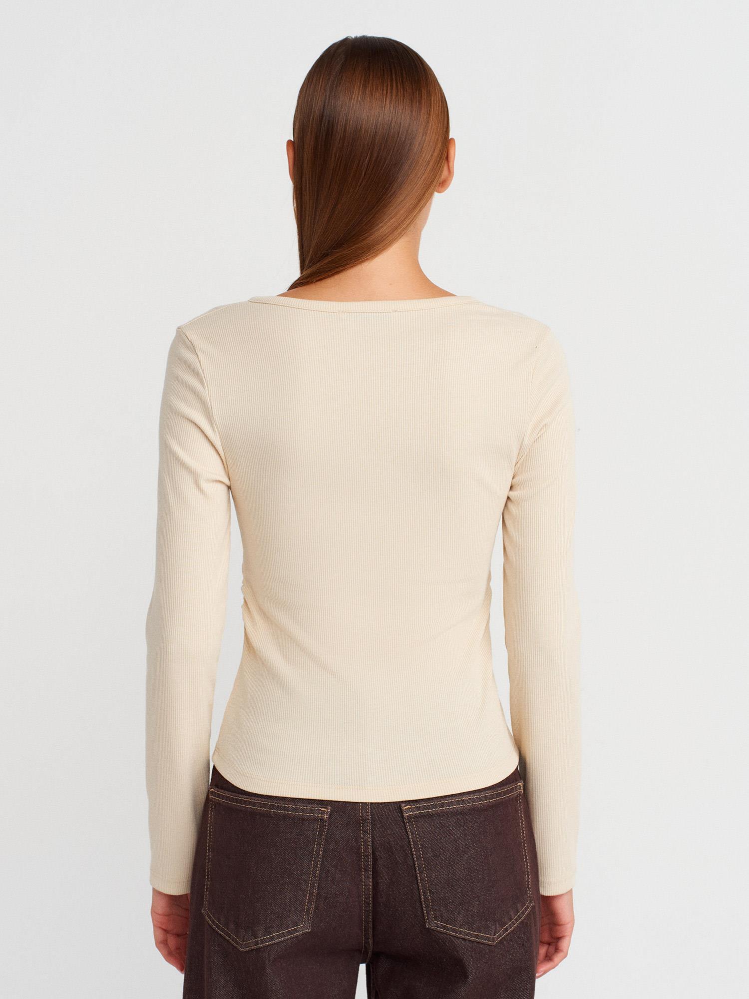 Wholesale Women's Stone Button Detailed Gathered Top 0431W26-31548