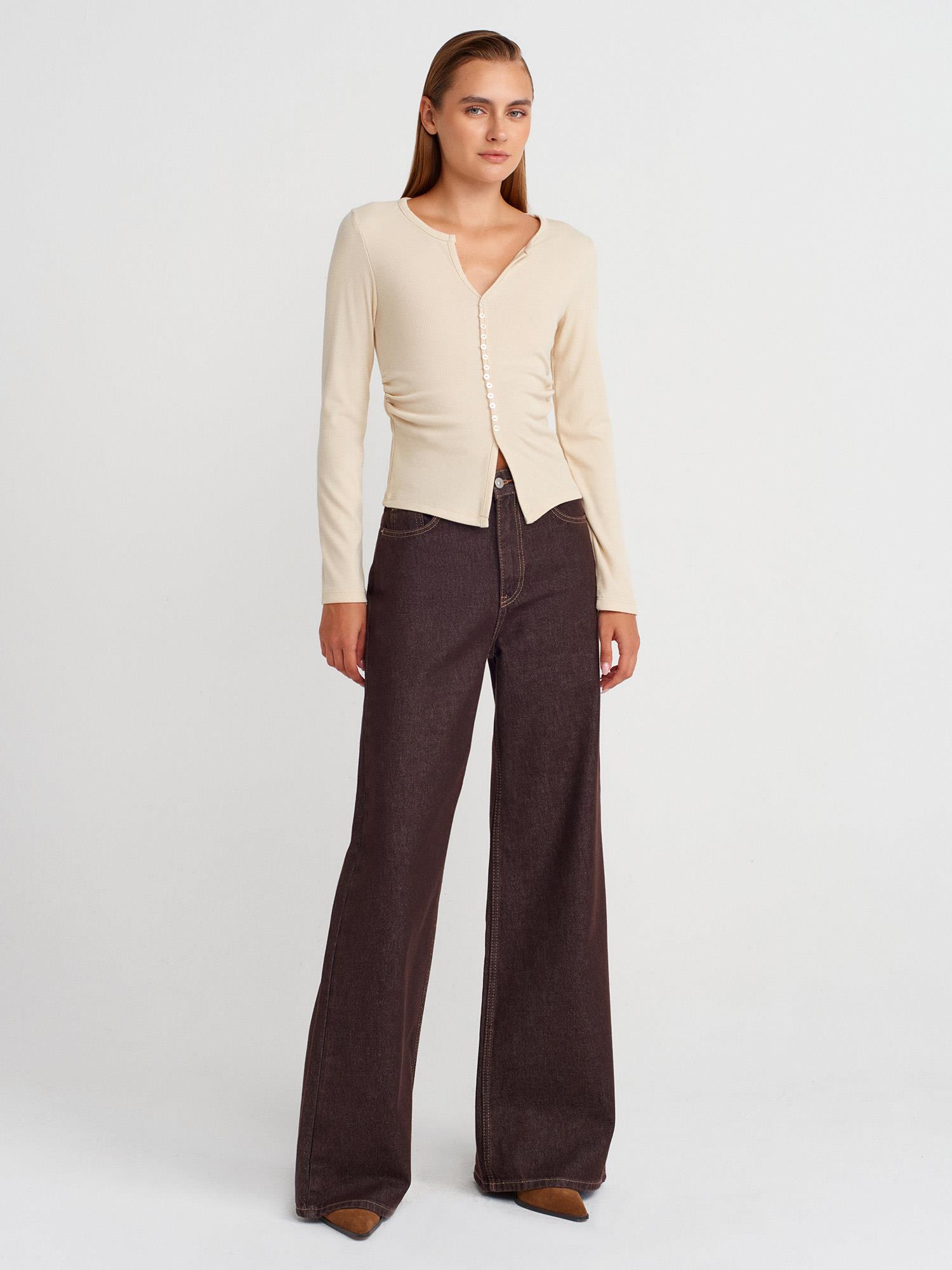 Wholesale Women's Stone Button Detailed Gathered Top 0431W26-31548