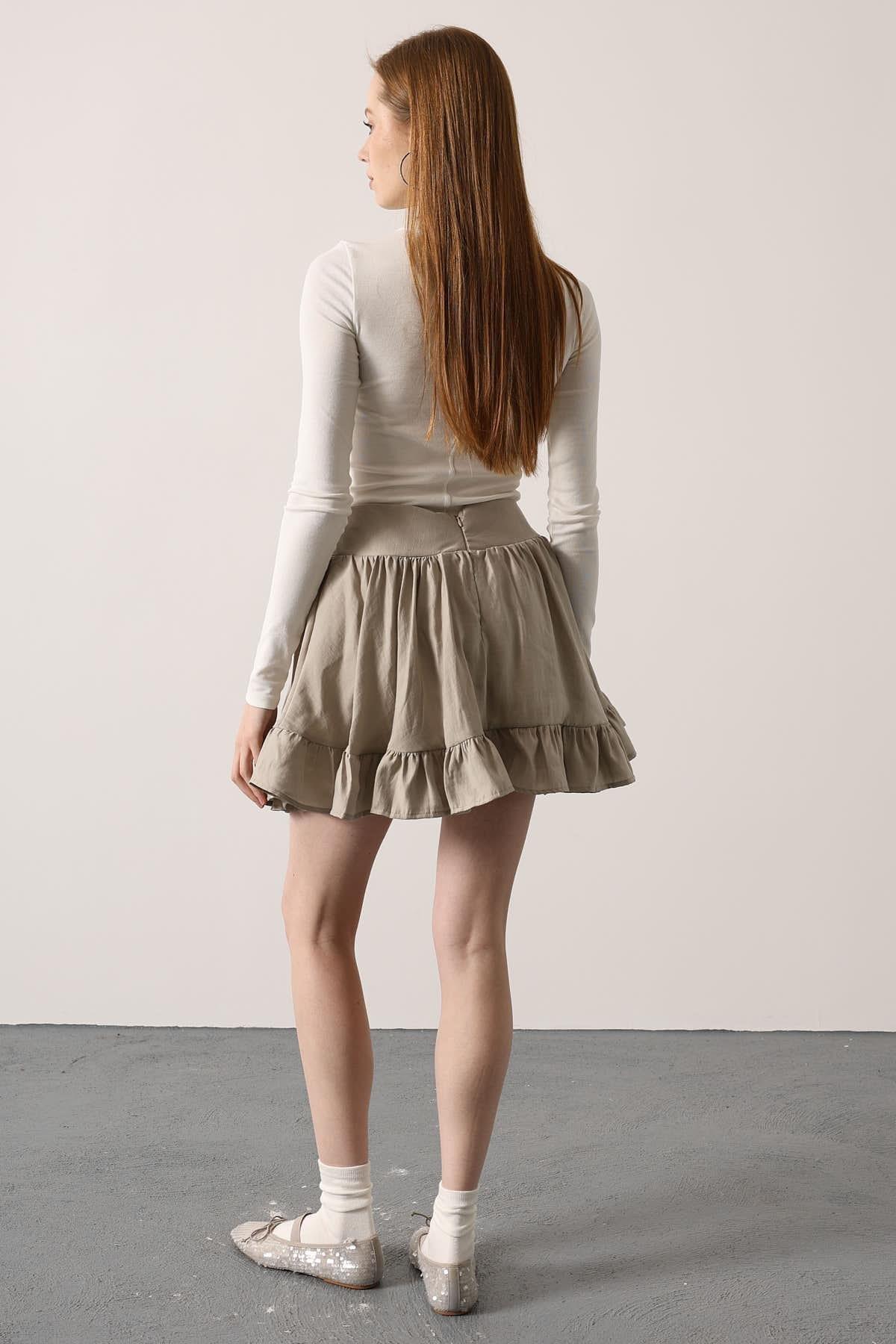 Wholesale Women's Stone Corset-Waist Ruffled Mini Skirt 0061-37211