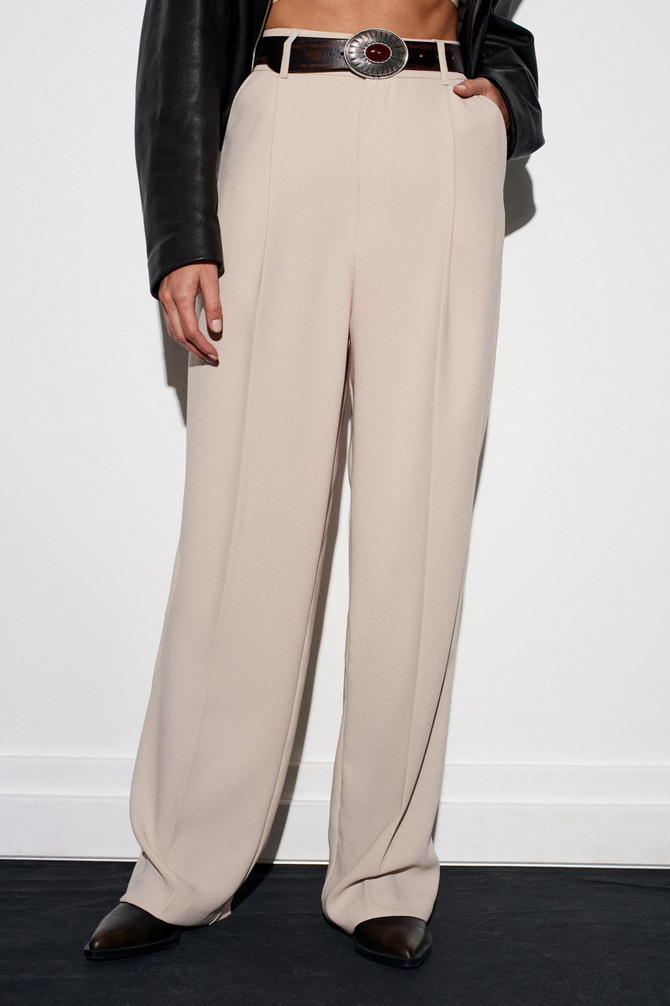 Wholesale Women's Stone High Waist Pleated Palazzo Trousers 0431-7954