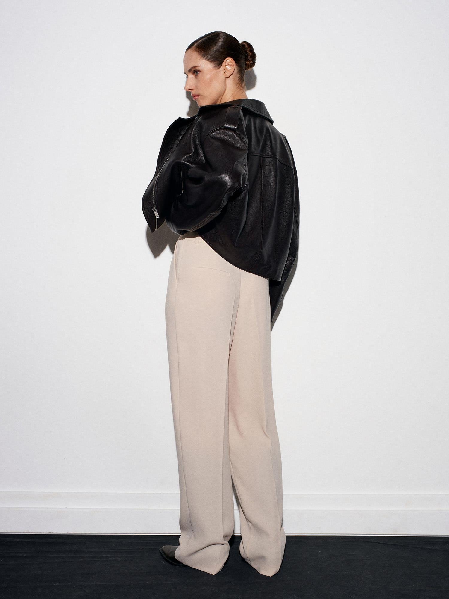 Wholesale Women's Stone High Waist Pleated Palazzo Trousers 0431-7954