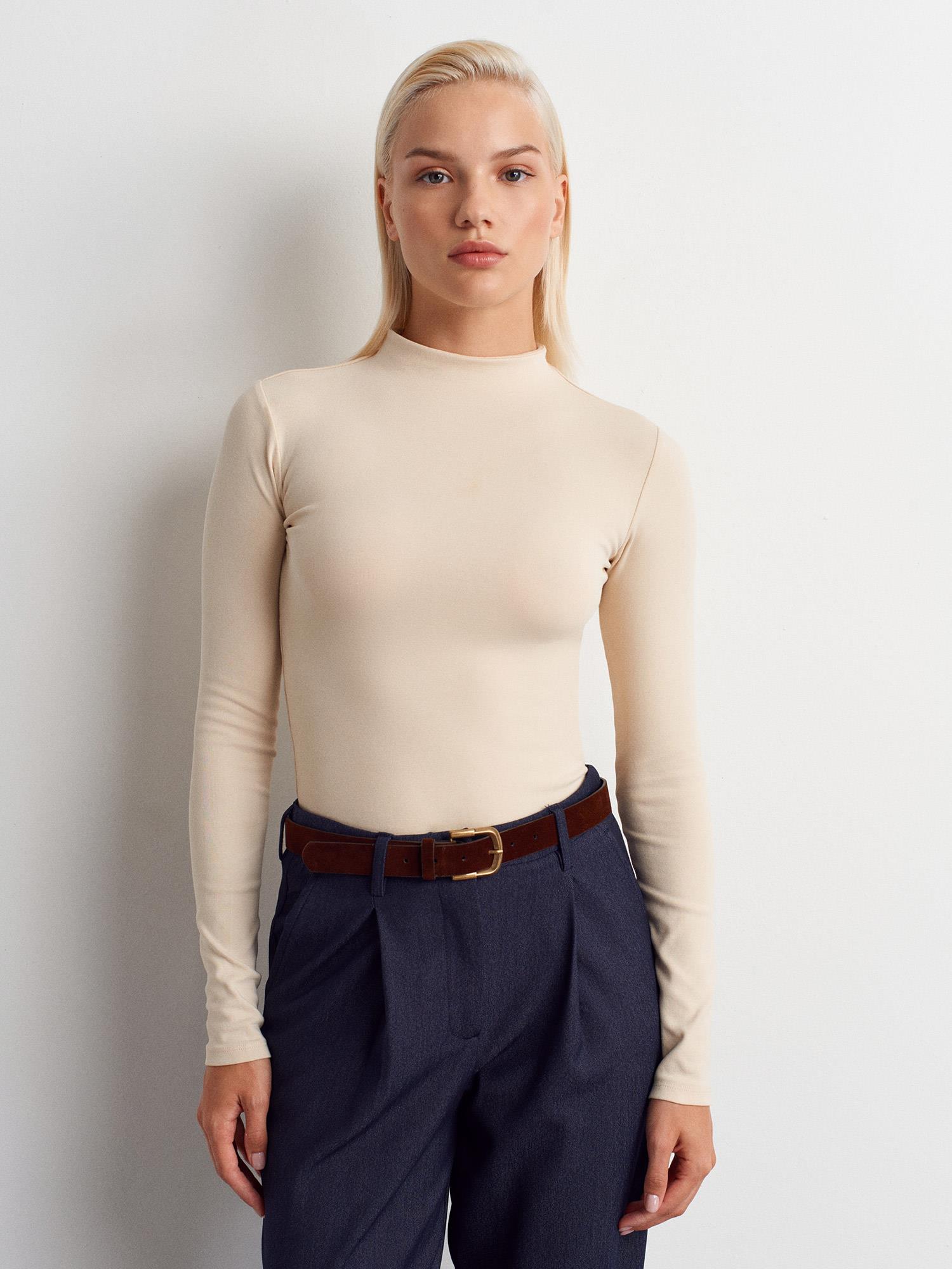 Wholesale Women's Stone Mock-Neck Knit Top 0431-31433