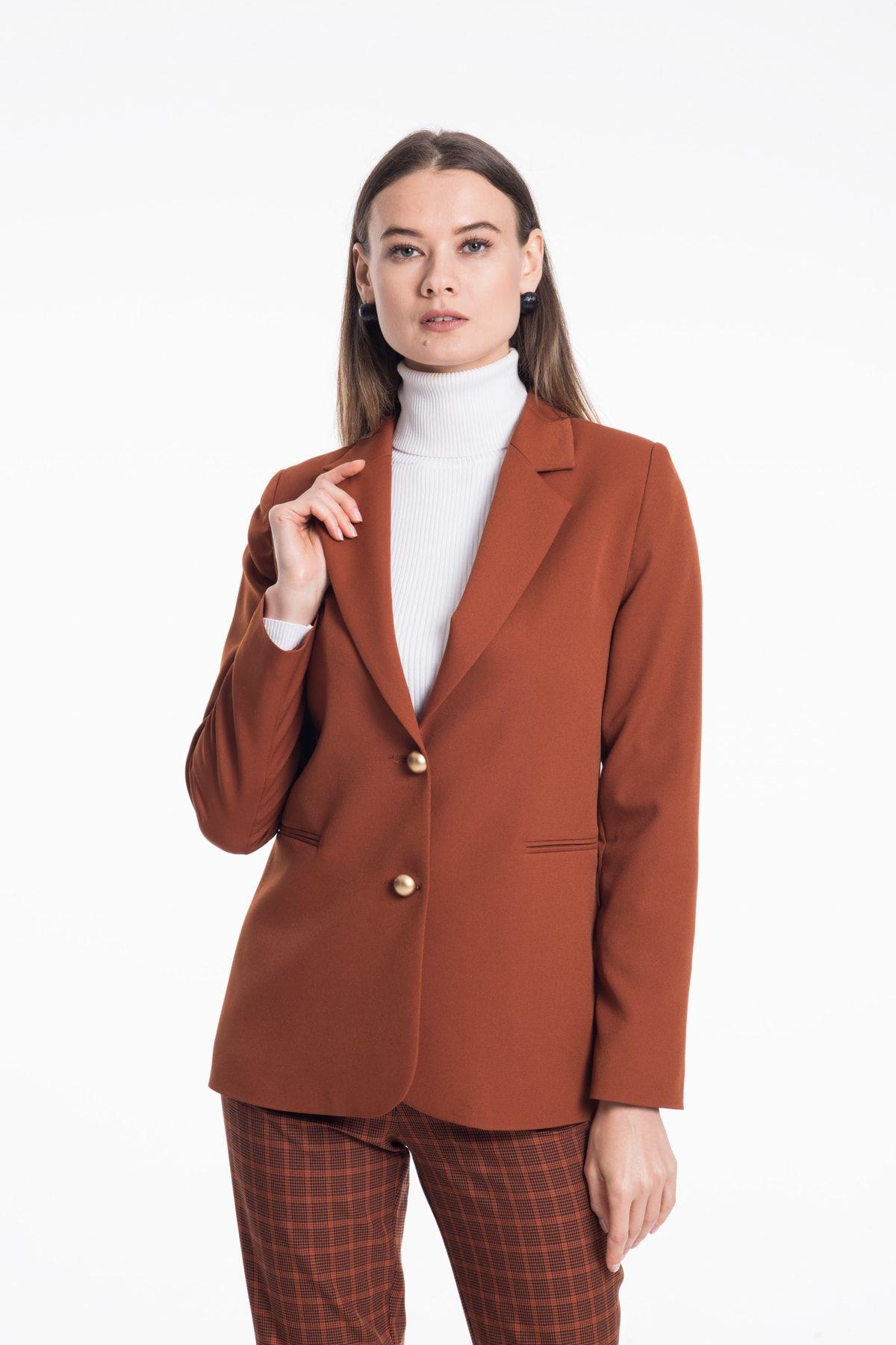 Wholesale Women's Tan Jacket with Gold Buttons