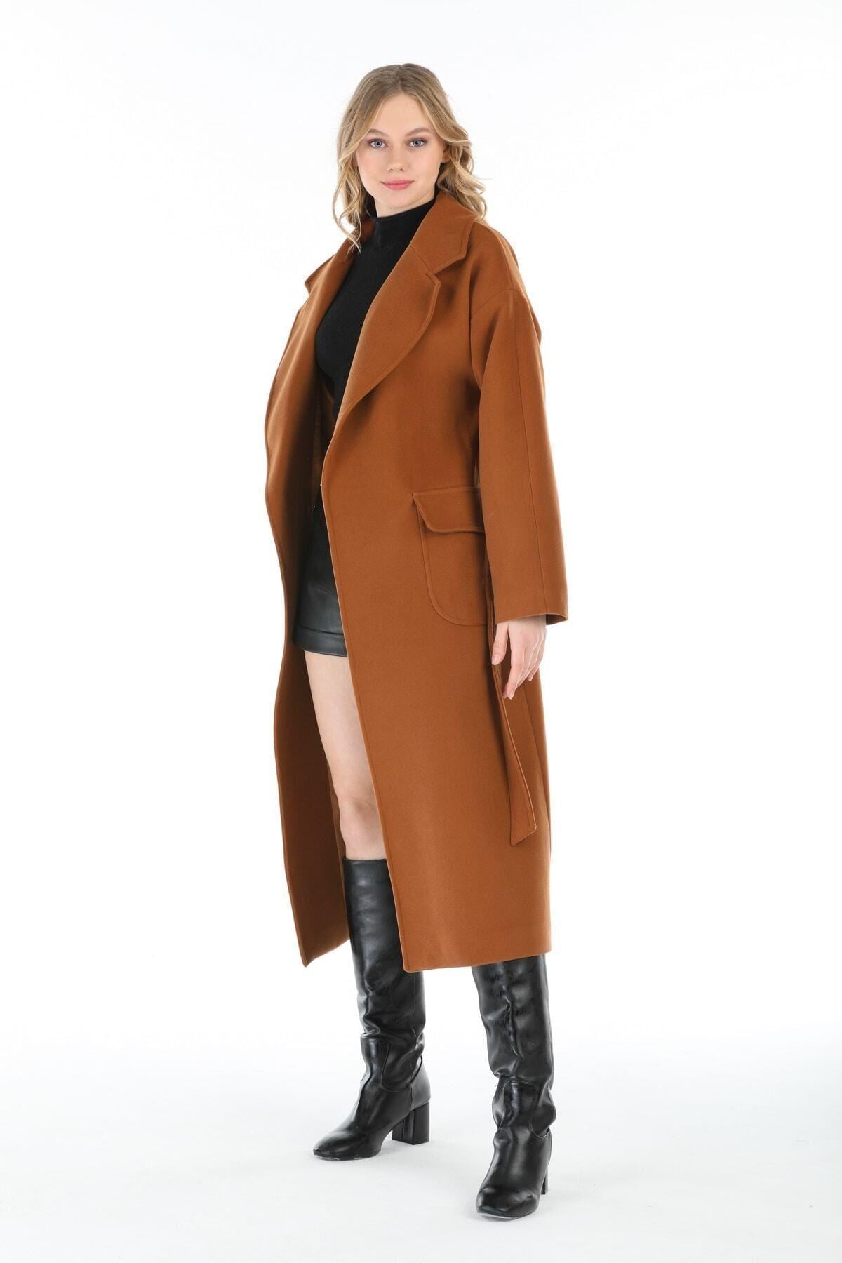 Wholesale Women's Tan Long Notched Collar Coat