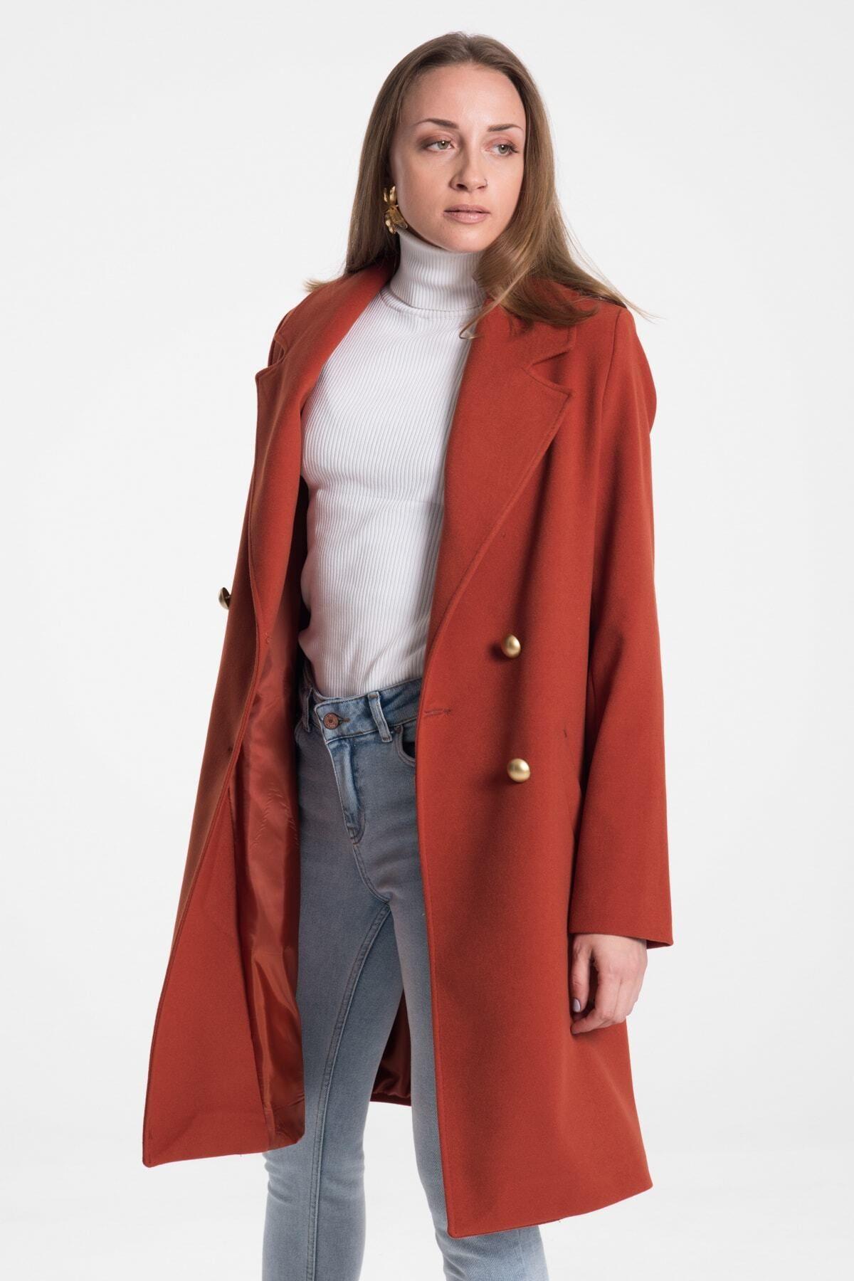 Wholesale Women's Terracotta Gold Buttoned Short Coat