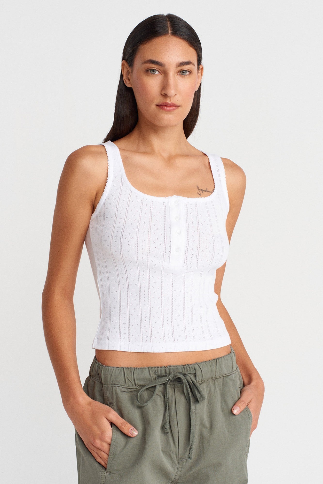 Wholesale Women's White Button-Front Square-Neck Top 0431-21069
