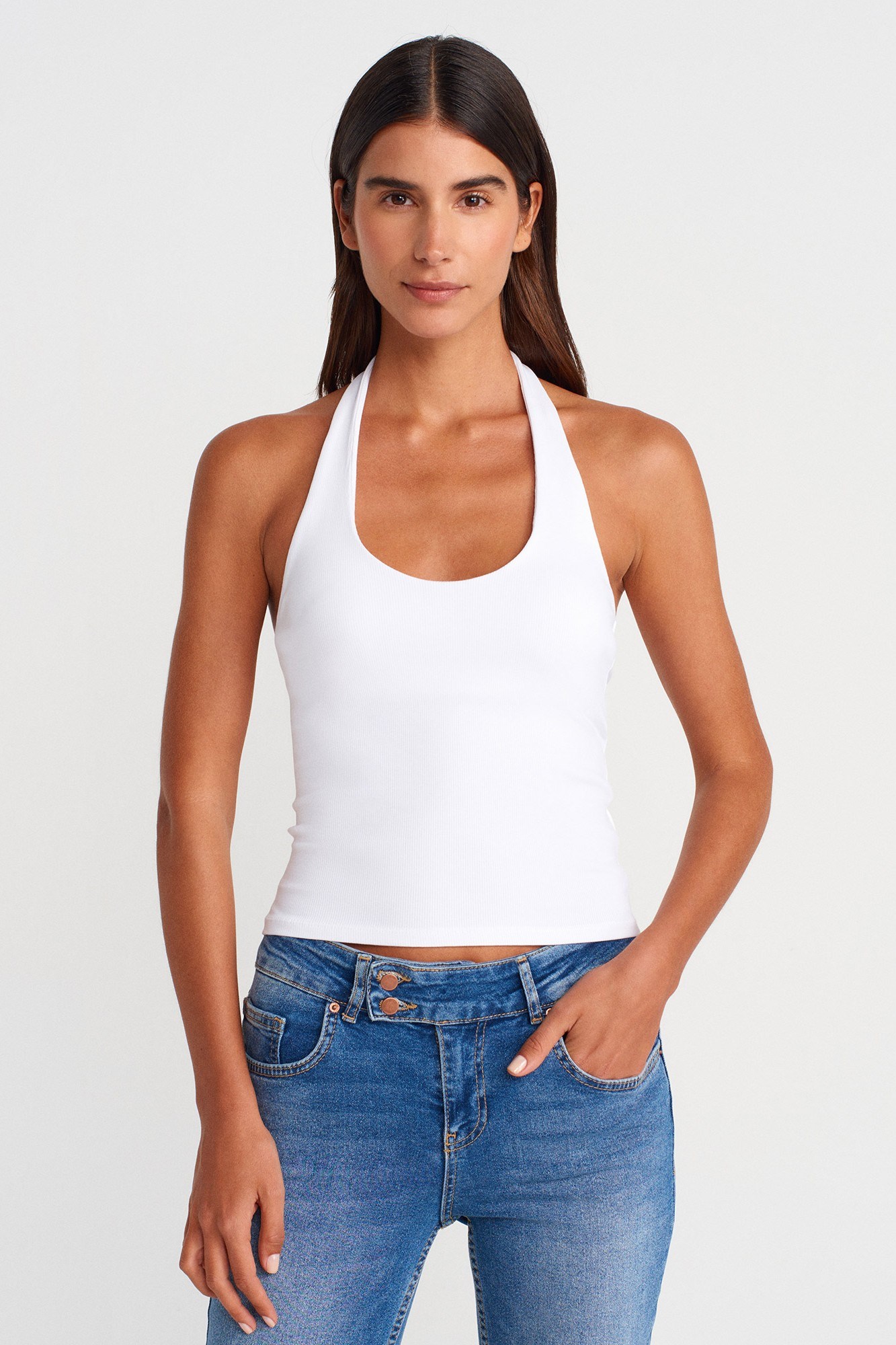 Wholesale Women's White Cotton Halter Top 0431-21052