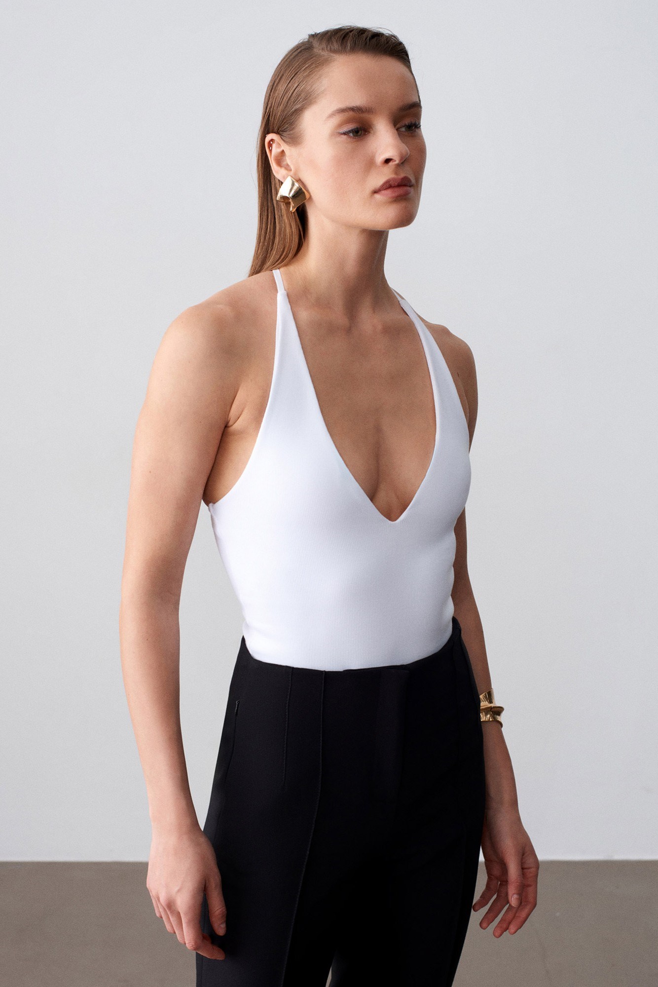 Wholesale Women's White Cross-Back Cotton Bodysuit 0431-21175