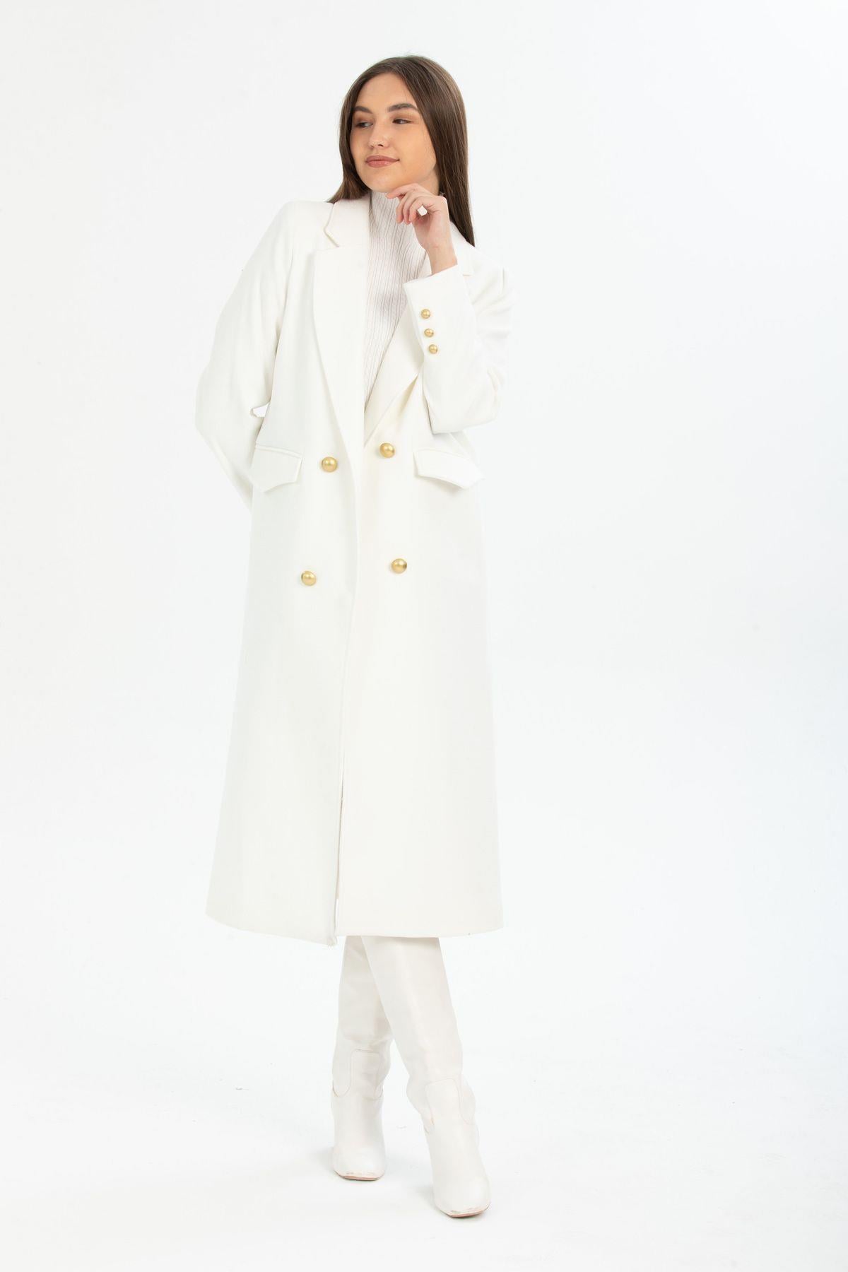 Wholesale Women's White Gold Buttoned Coat