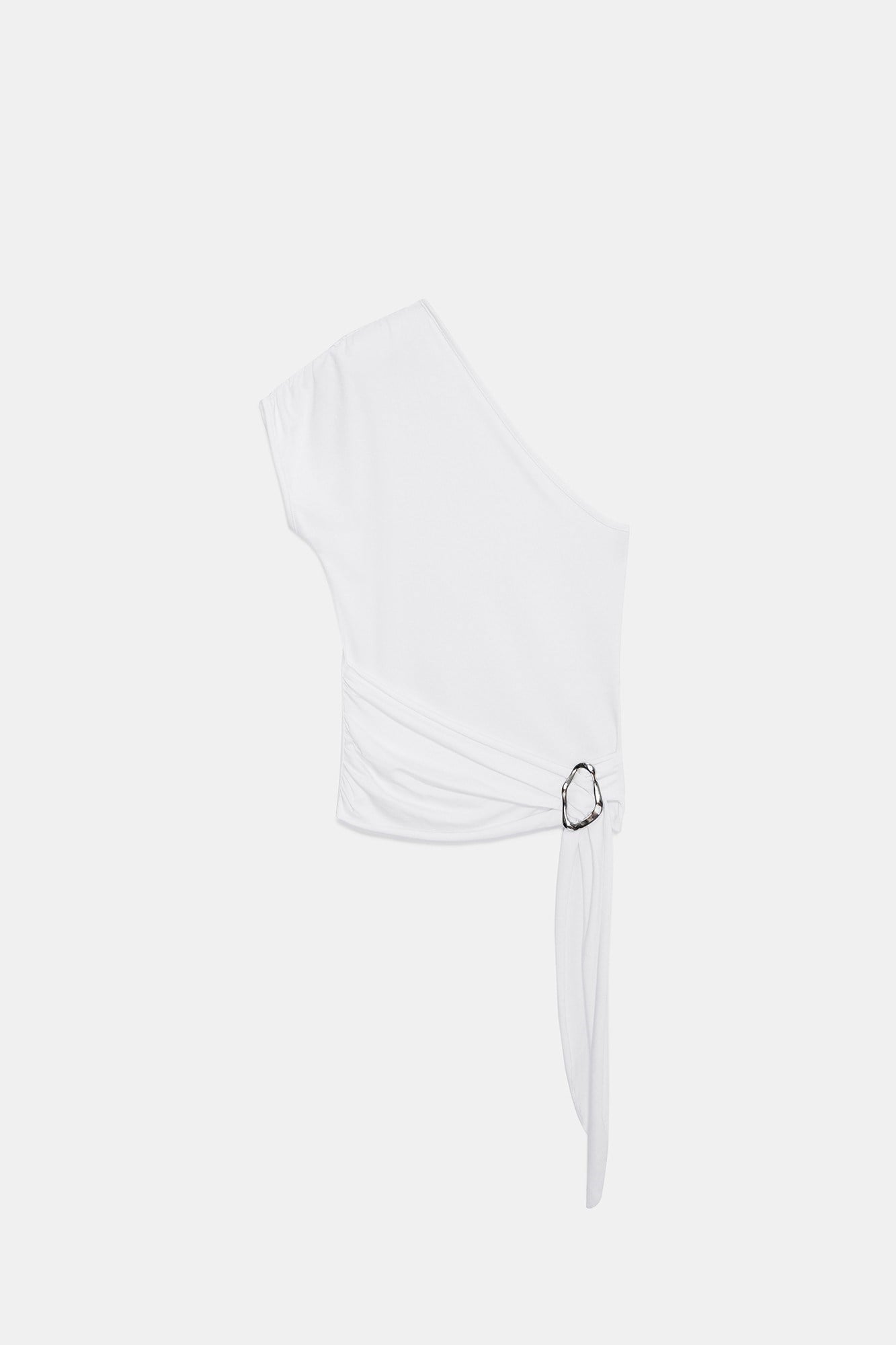 Wholesale Women's White One-Shoulder Buckle-Detailed Draped Top 0431-32877