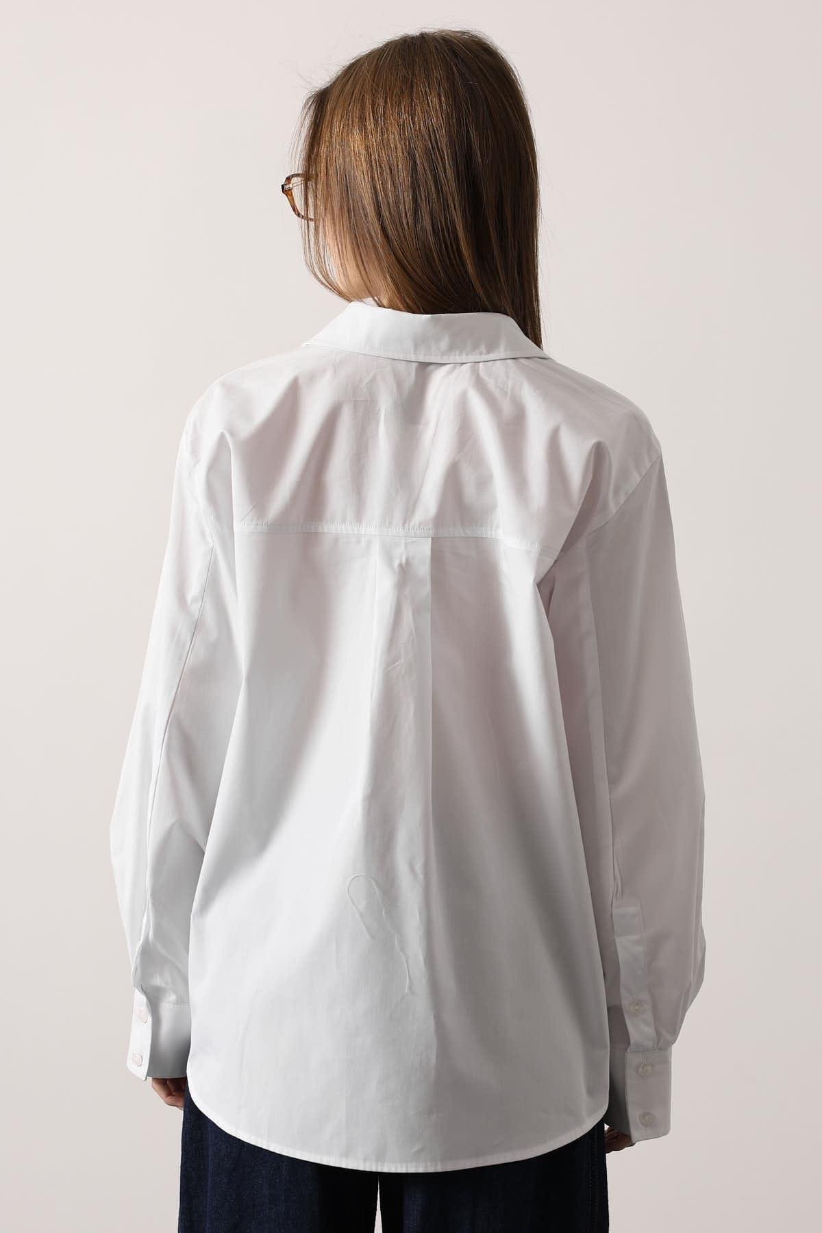 Wholesale Women's White Oversized Shirt with Bishop Sleeves 0061-34510