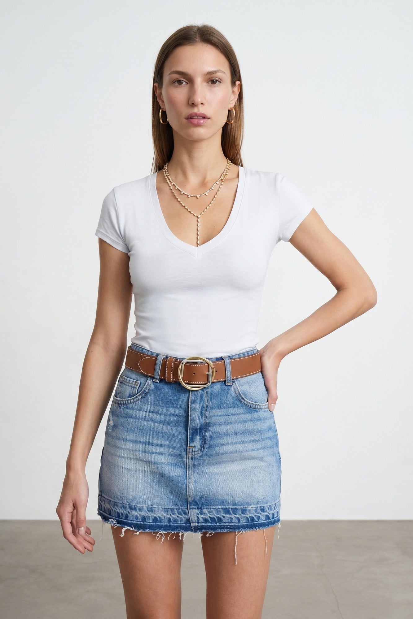 Wholesale Women's White Supima Cotton V-Neck Tee 0431-32799