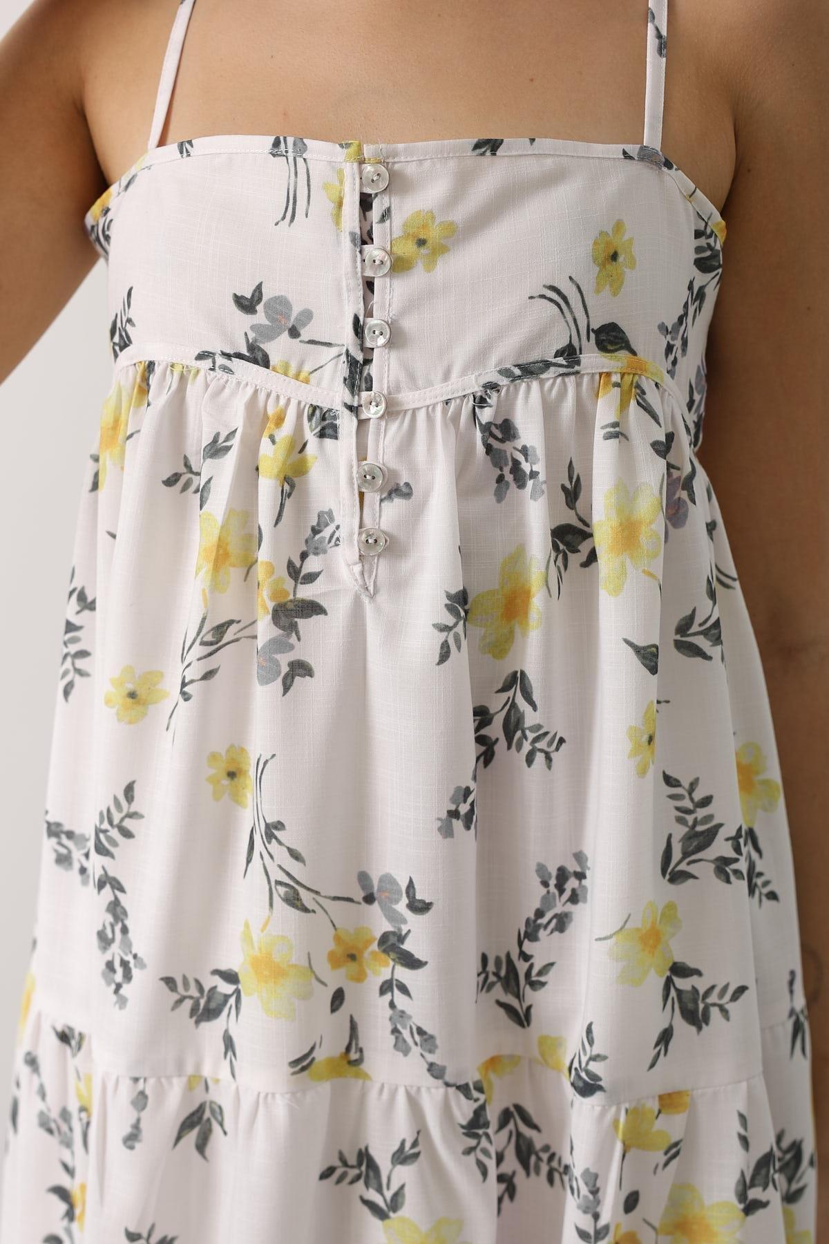 Wholesale Women's Yellow Floral Empire-Waist Tiered Maxi Sundress 0061-35505