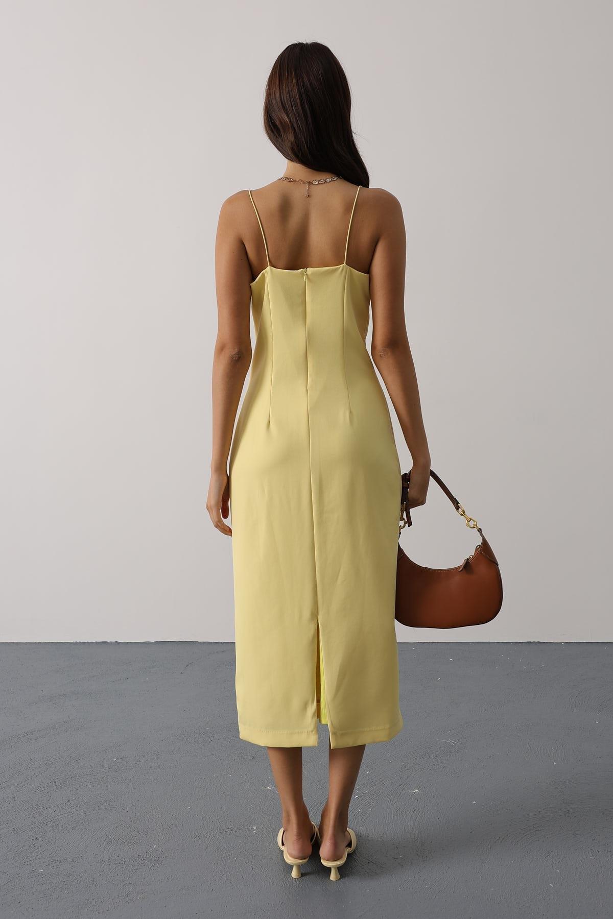 Wholesale Women's Yellow Strappy Midi Dress 0061-35204