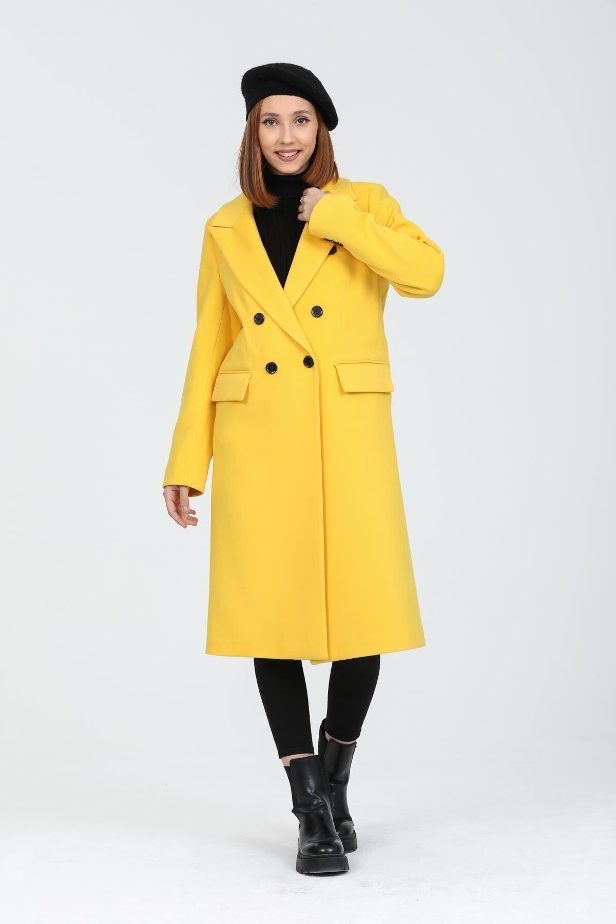 Wholesale Women's Yellow Wool Buttoned Coat
