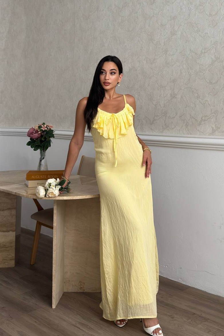 Wholesale Yellow Chiffon Maxi Dress 0034-3172