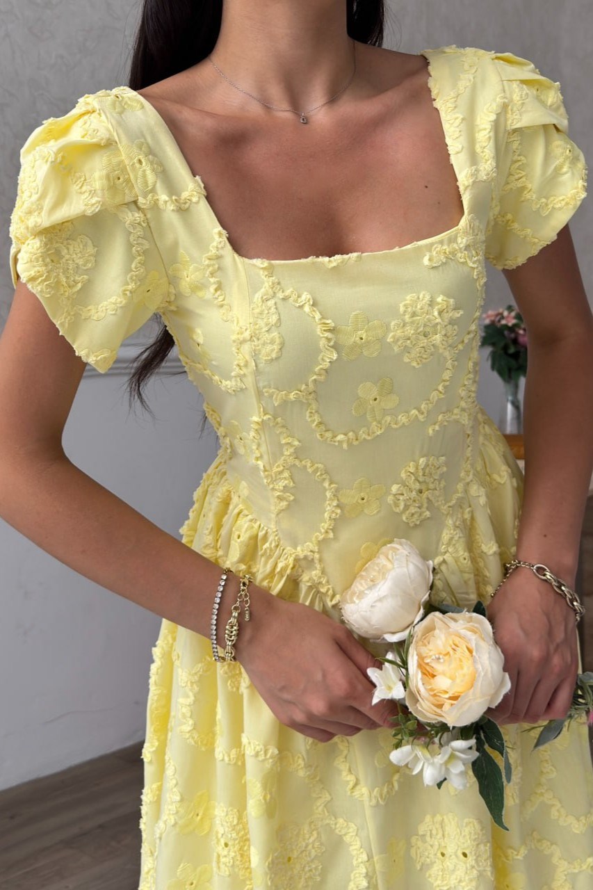 Wholesale Yellow Embroidered Dress 0034-3179