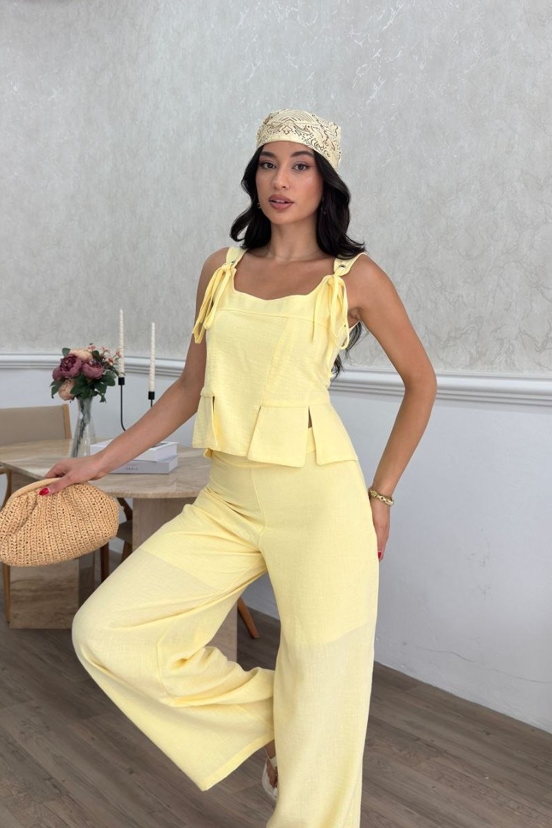 Wholesale Yellow Linen Two-Piece Set 0034-3171