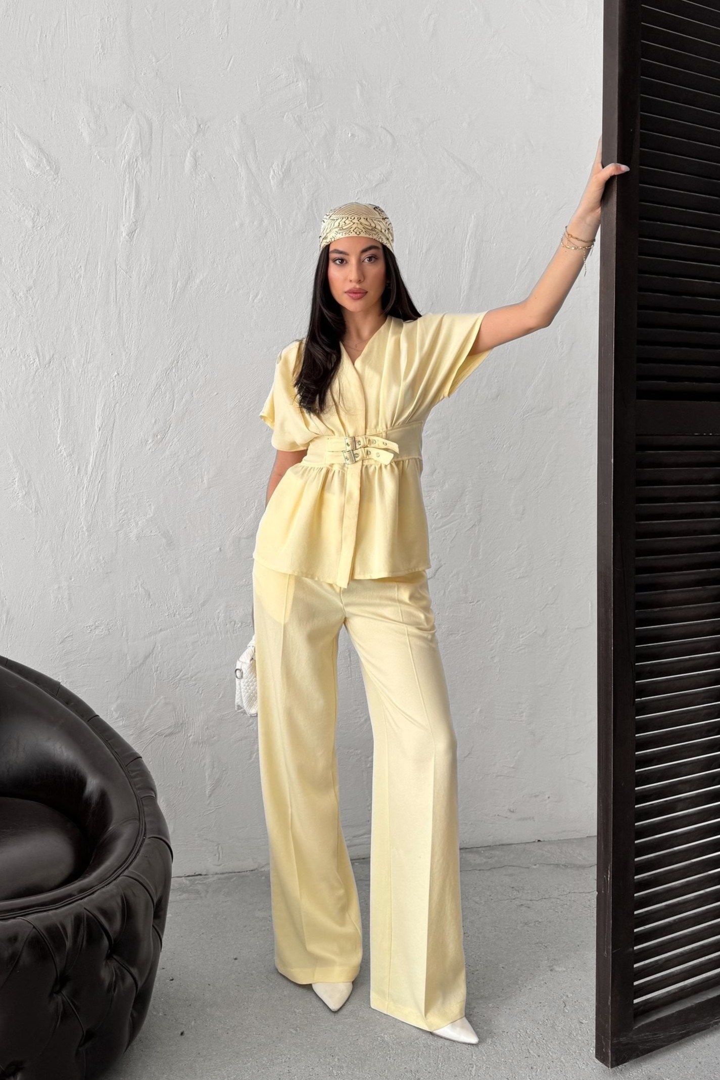 Wholesale Yellow Linen Two-Piece Suit 0034-3156