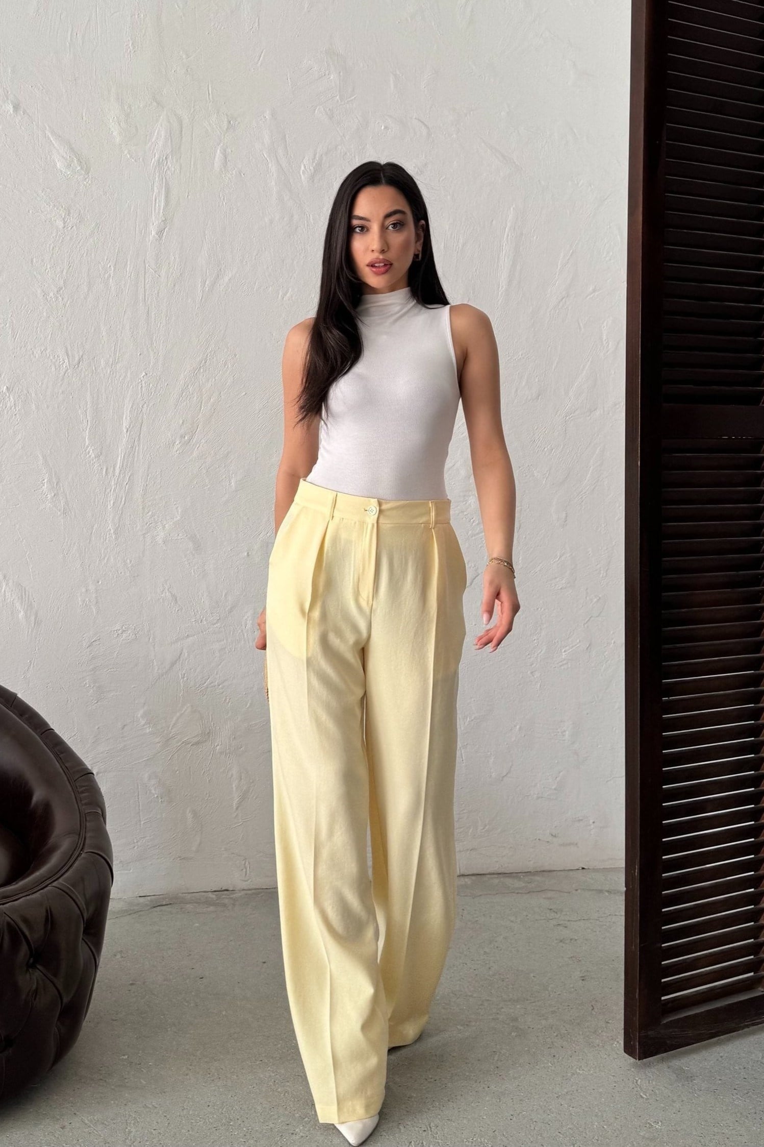 Wholesale Yellow Linen Two-Piece Suit 0034-3156
