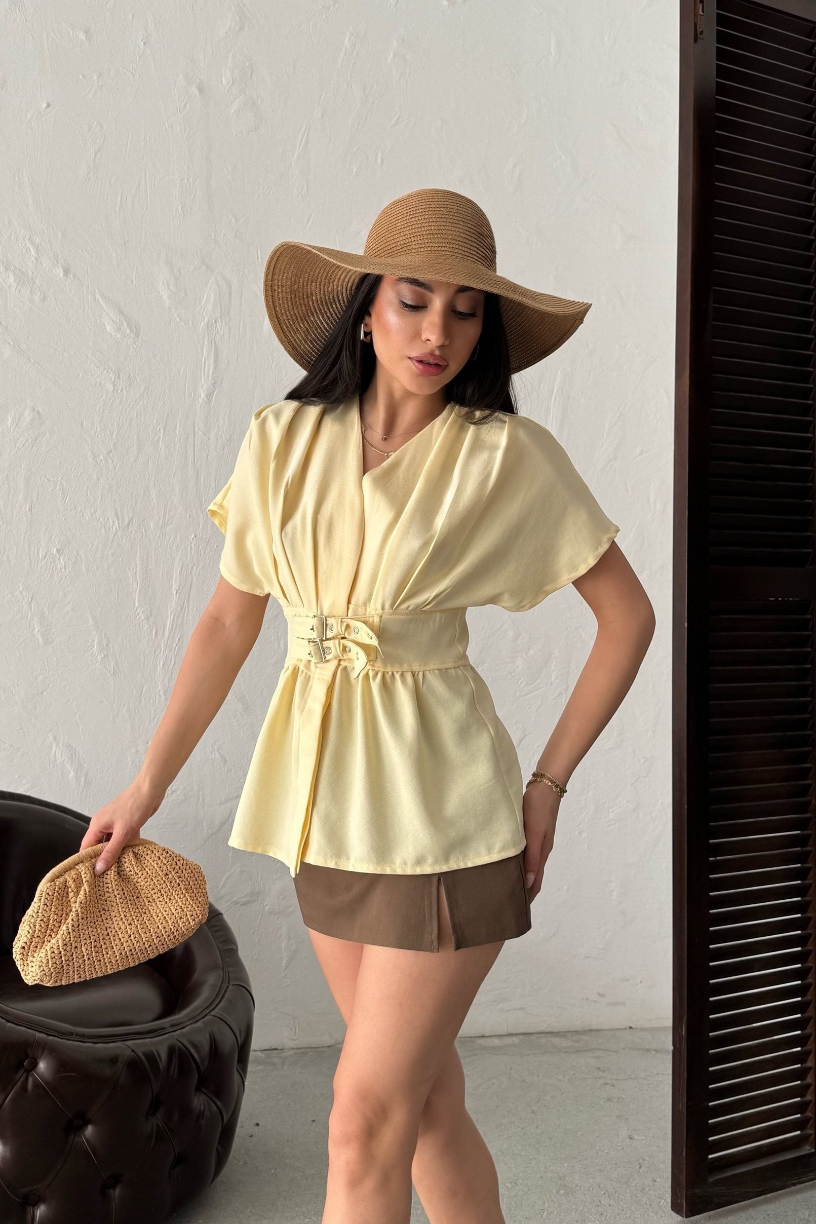 Wholesale Yellow Linen Two-Piece Suit 0034-3156