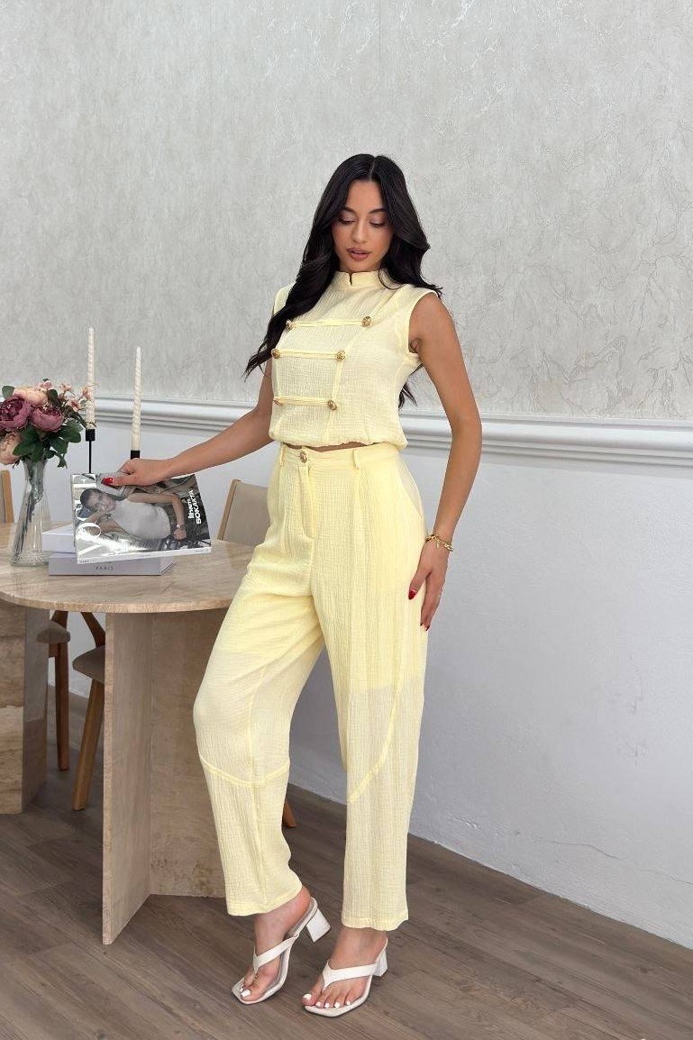 Wholesale Yellow Muslin Two-Piece Set 0034-3176