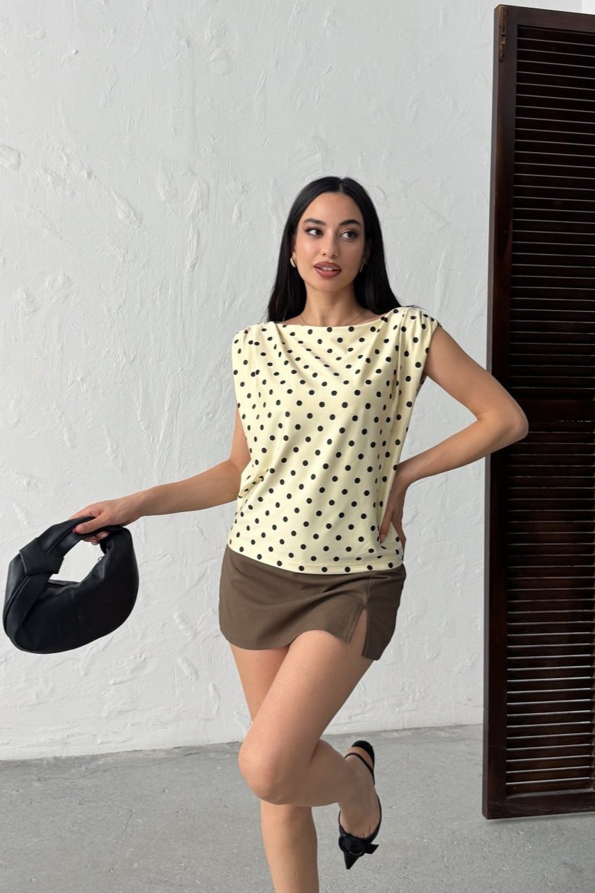 Wholesale Yellow Polka Dot Blouse 0034-3140