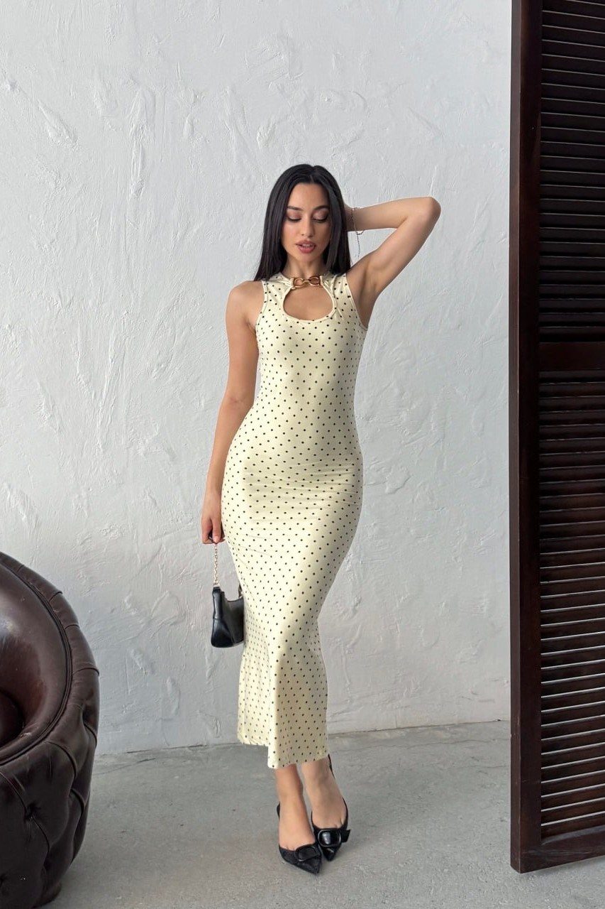 Wholesale Yellow Polka Dot Bodycon Dress 0034-3138