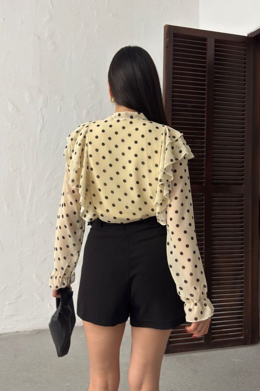 Wholesale Yellow Polka Dot Chiffon Blouse 0034-3145